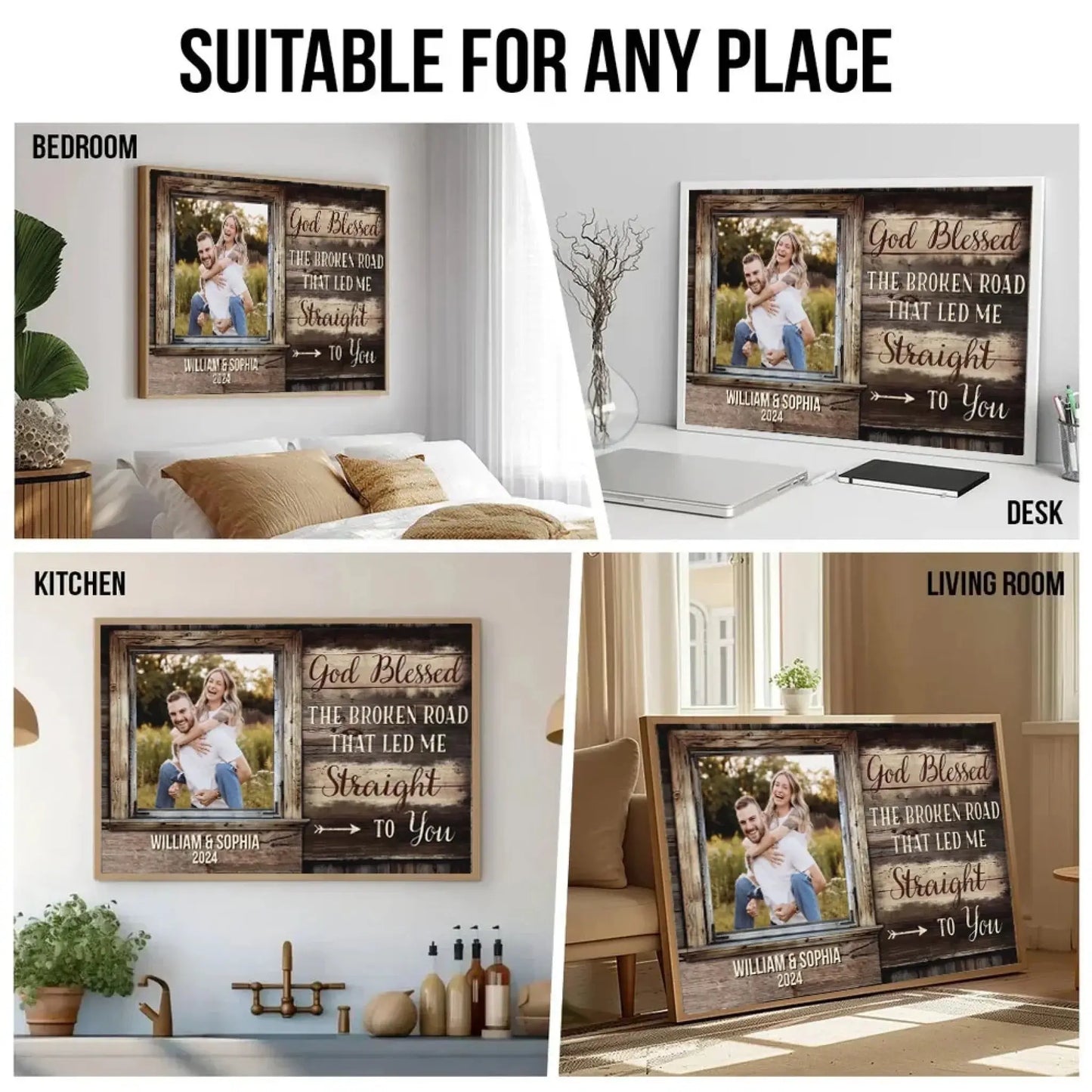 God Blessed The Broken Road – Custom Photo Poster/Canvas with Names – Personalized Religious Couple Gift for Anniversary or Valentine’s Day Ezcustomize