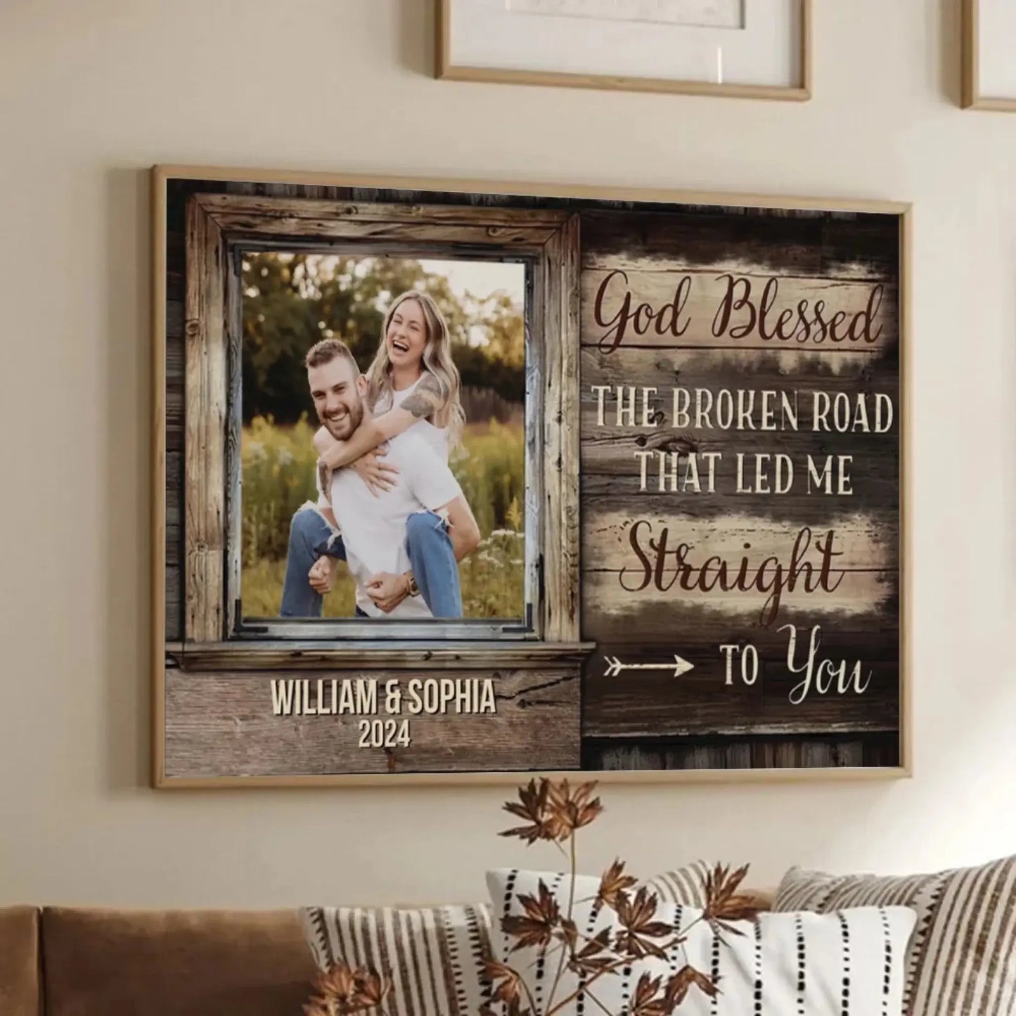 God Blessed The Broken Road – Custom Photo Poster/Canvas with Names – Personalized Religious Couple Gift for Anniversary or Valentine’s Day Ezcustomize