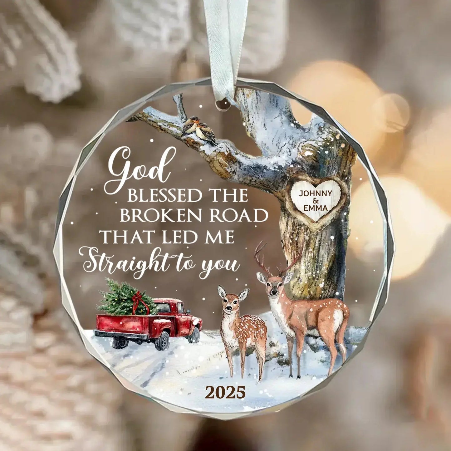 God Blessed The Broken Road – Personalized Christmas Glass Ornament – Romantic Holiday Decoration & Meaningful Gift for Couples Ezcustomize