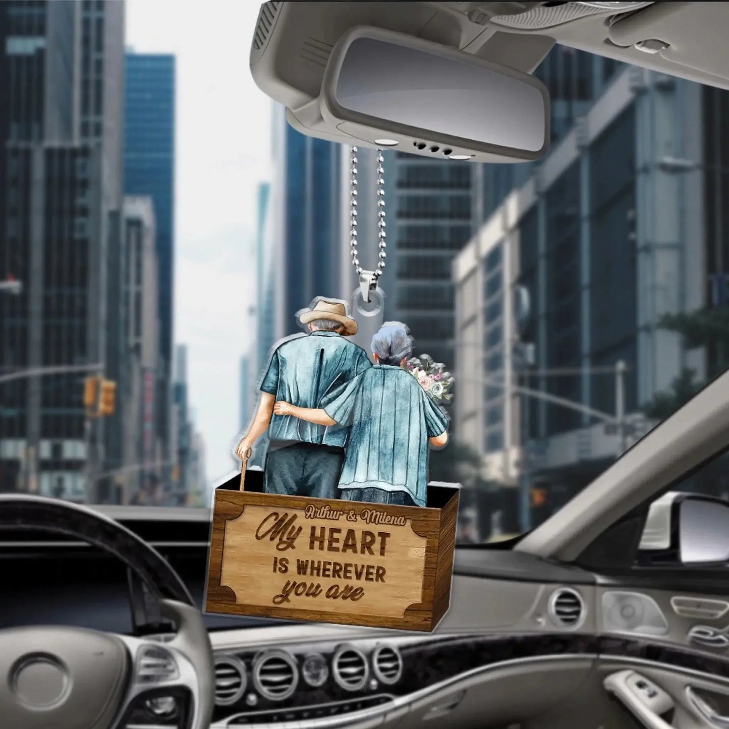 God Blessed the Broken Road Old Couple Car Hanger – Personalized Acrylic Ornament with Custom Names – Romantic Gift for Husband and Wife Ezcustomize