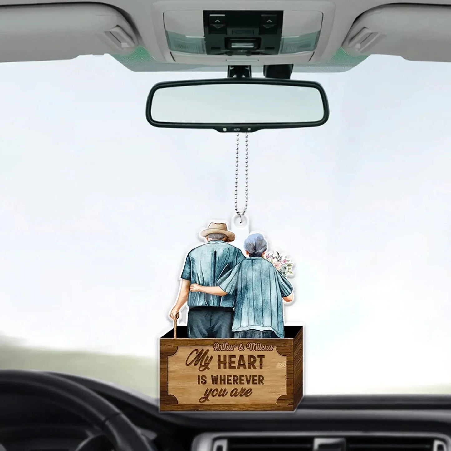 God Blessed the Broken Road Old Couple Car Hanger – Personalized Acrylic Ornament with Custom Names – Romantic Gift for Husband and Wife Ezcustomize