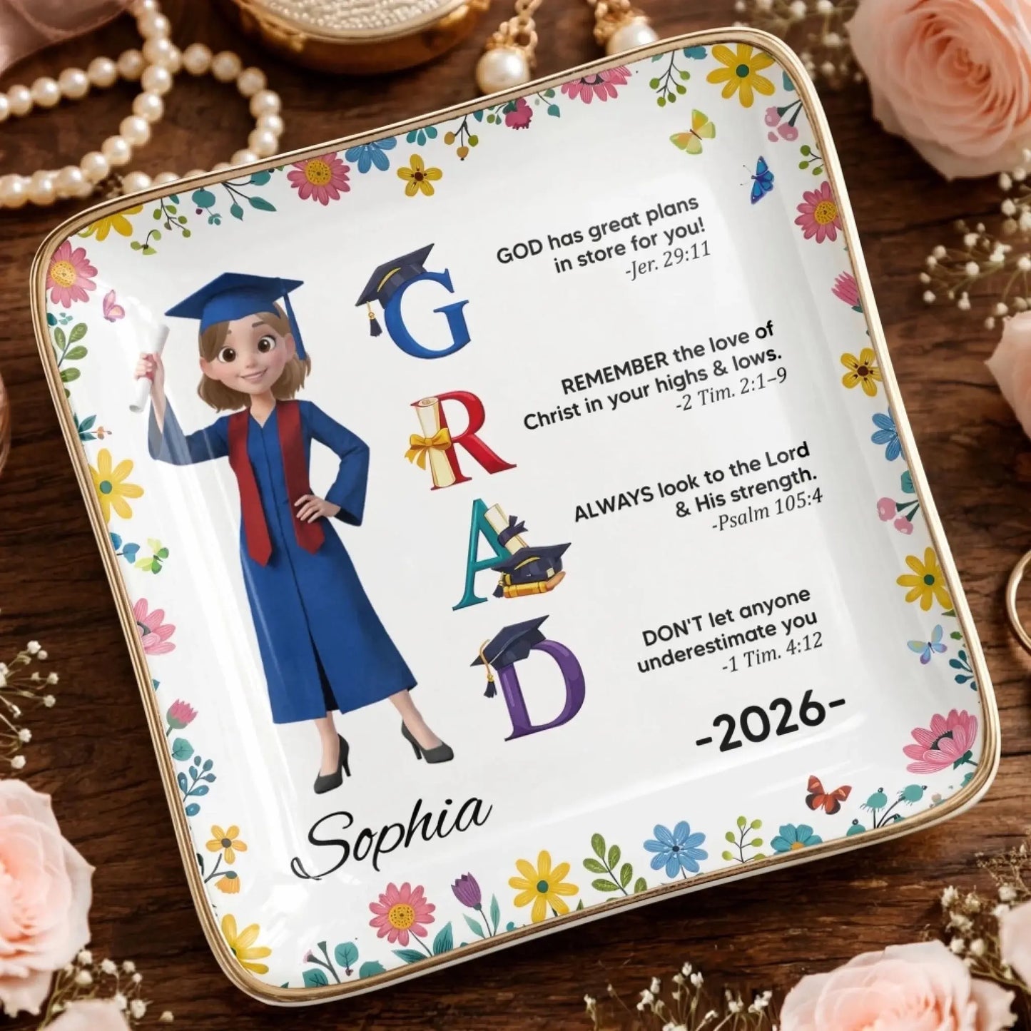 God Has Great Plans Bible Verses - Personalized Ceramic Dish - Gift for Daughter, Granddaughter, Student, Graduate Ezcustomize