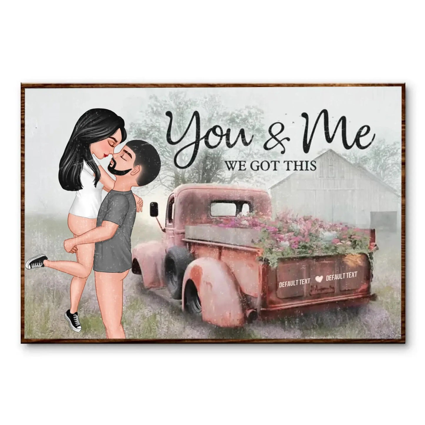 God Knew My Heart Needed You – Personalized Hugging Couple Red Truck Canvas, Romantic Farmhouse Wall Art Gift for Him or Her Ezcustomize