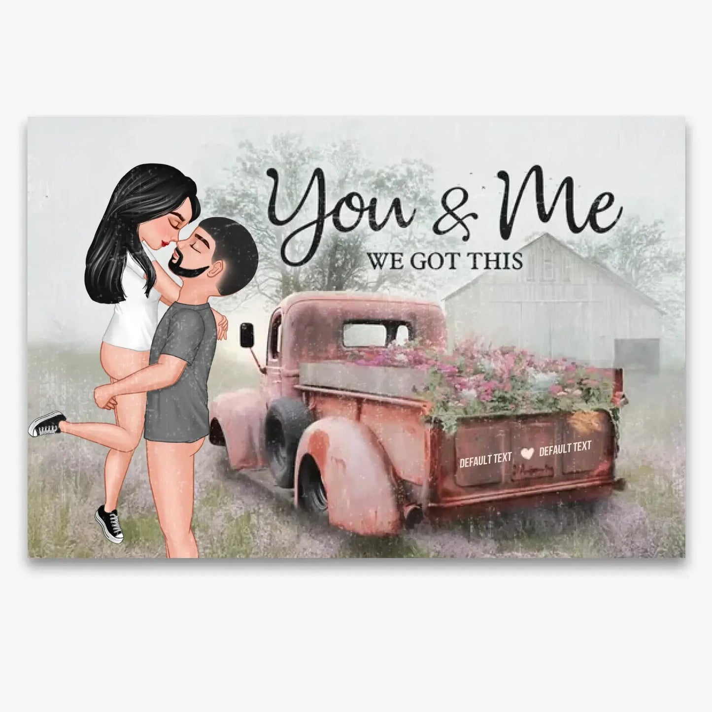 God Knew My Heart Needed You – Personalized Hugging Couple Red Truck Canvas, Romantic Farmhouse Wall Art Gift for Him or Her Ezcustomize