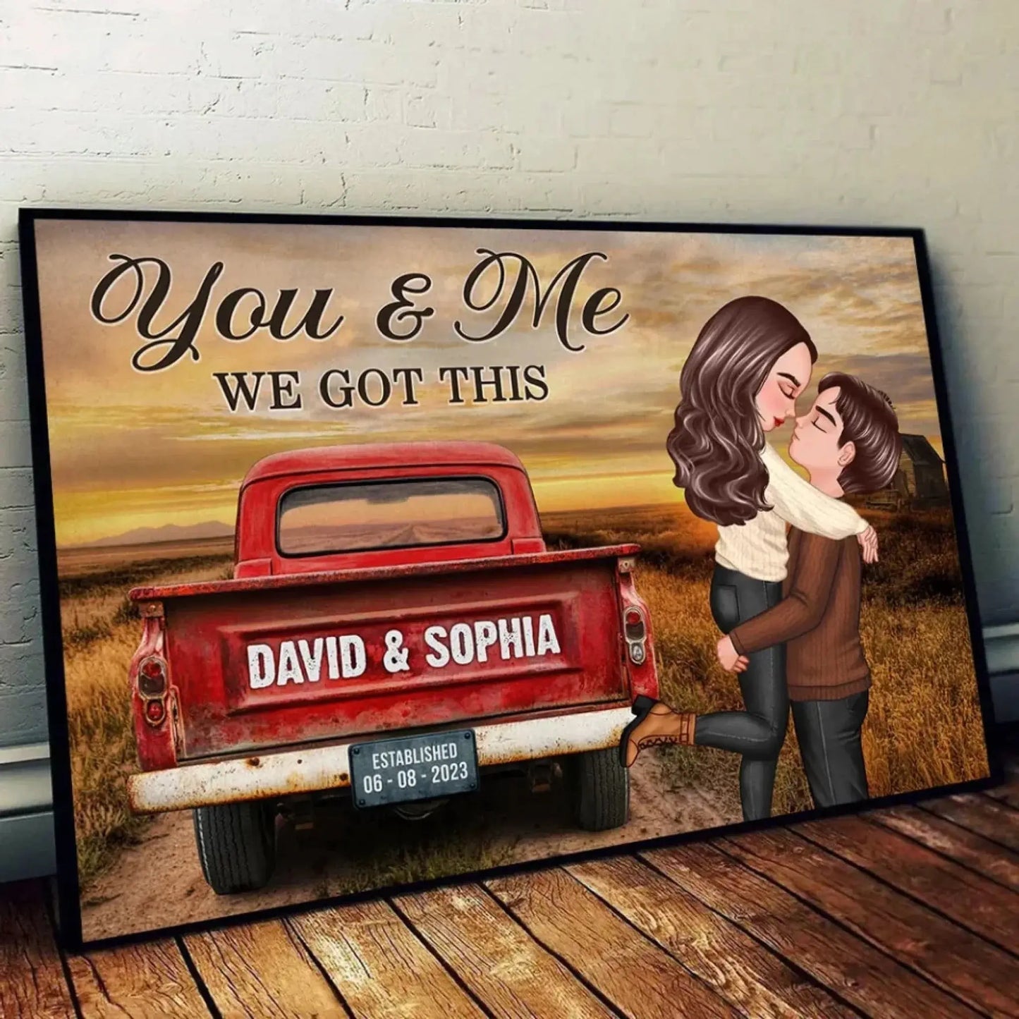 God Knew My Heart Needed You – Personalized Red Truck Couple Canvas, Rustic Love Gift for Wife or Husband Ezcustomize