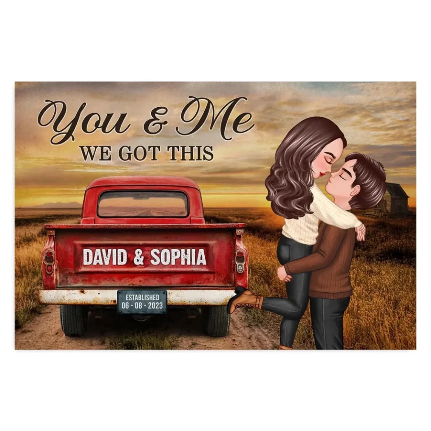 God Knew My Heart Needed You – Personalized Red Truck Couple Canvas, Rustic Love Gift for Wife or Husband Ezcustomize