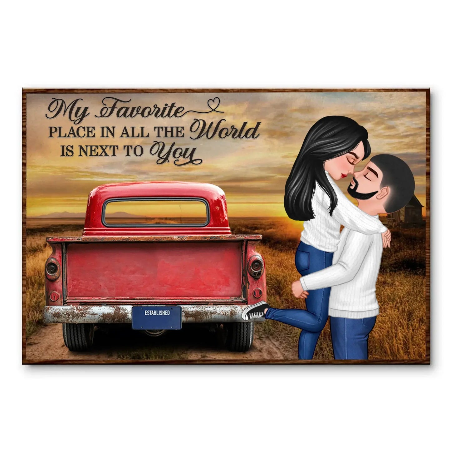 God Knew My Heart Needed You – Personalized Red Truck Couple Canvas, Rustic Love Gift for Wife or Husband Ezcustomize