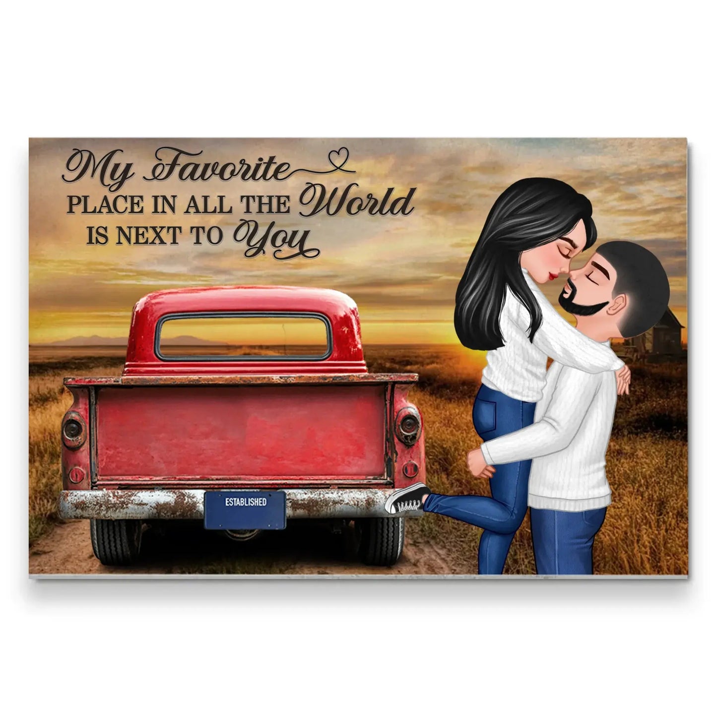 God Knew My Heart Needed You – Personalized Red Truck Couple Canvas, Rustic Love Gift for Wife or Husband Ezcustomize