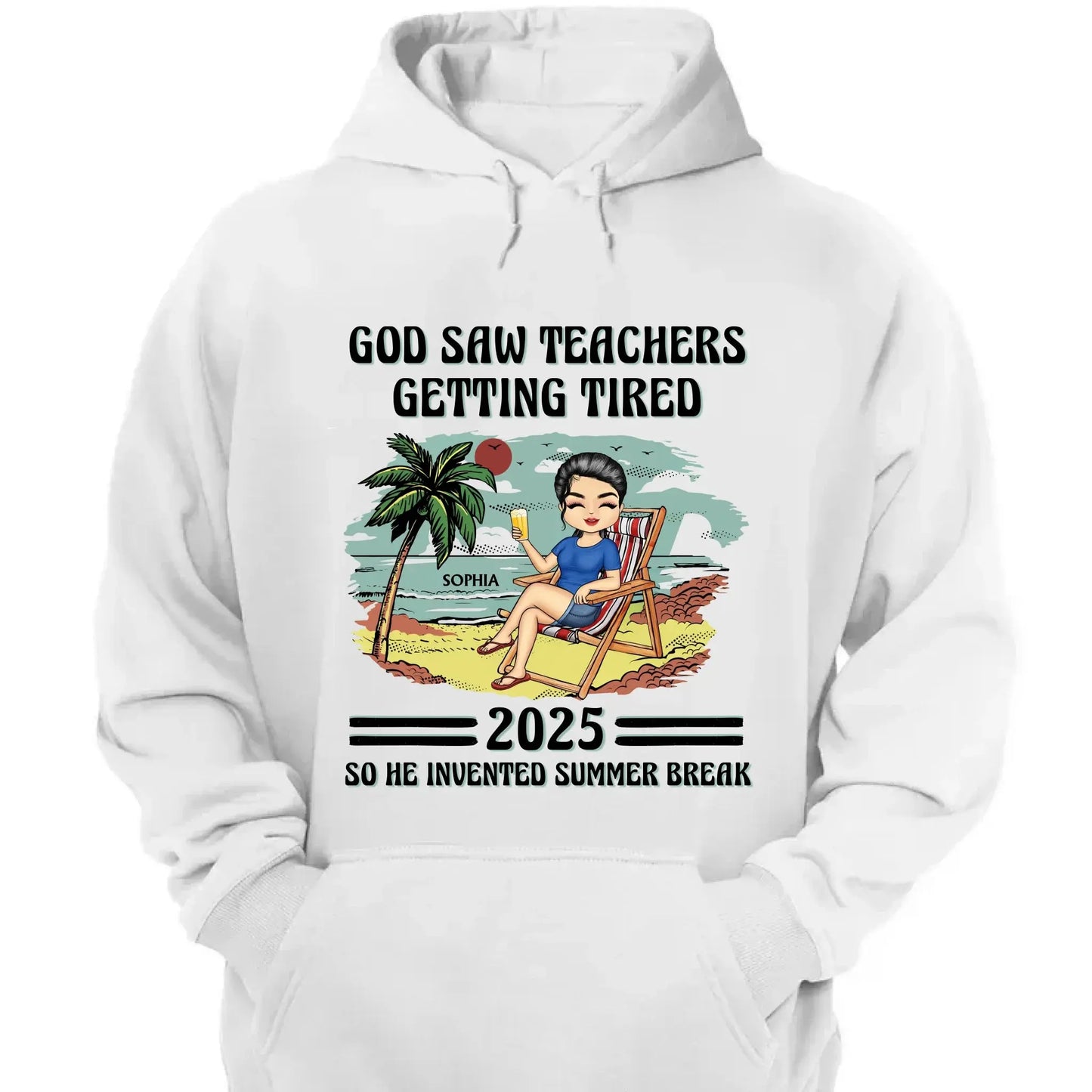 God Saw Teachers Getting Tired Shirt – Custom Year Name Funny Teacher Gift – End of School Summer Break Tee for Educators 2025 Ezcustomize
