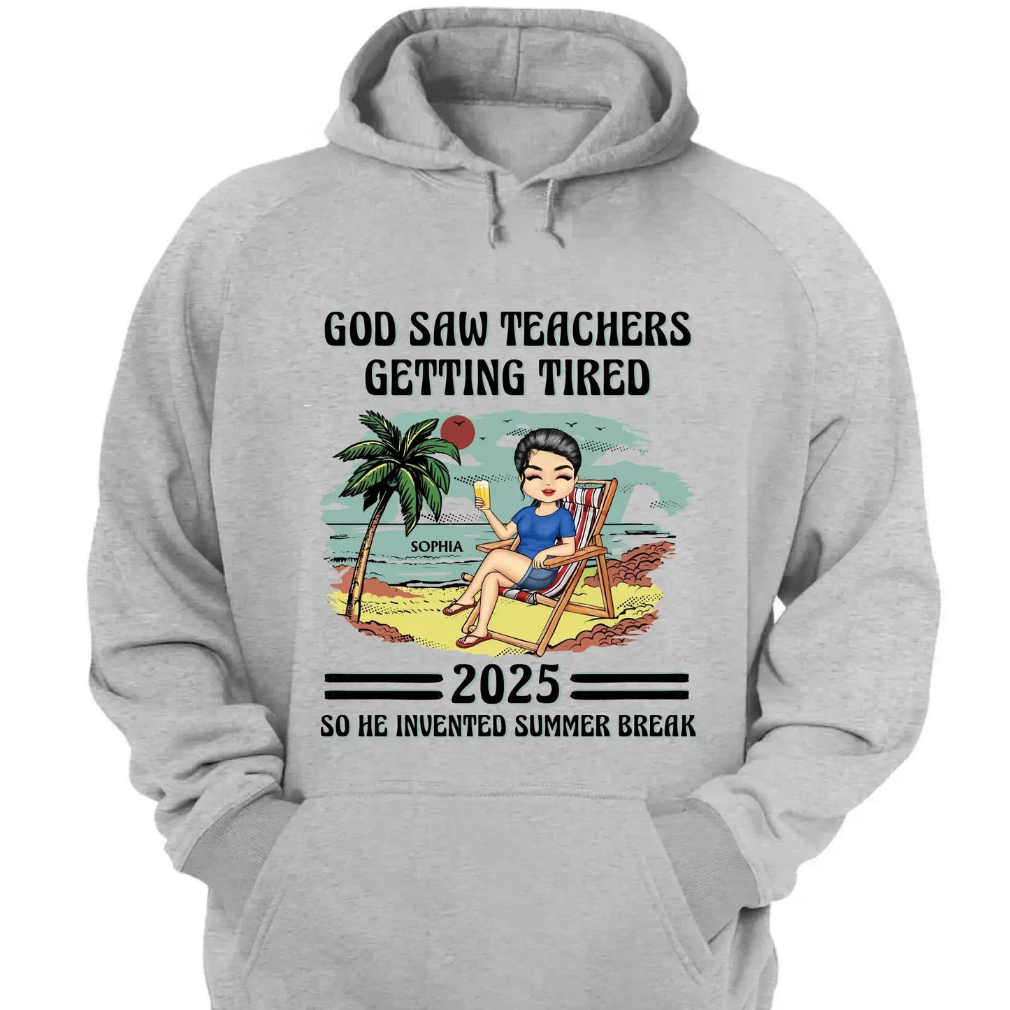God Saw Teachers Getting Tired Shirt – Custom Year Name Funny Teacher Gift – End of School Summer Break Tee for Educators 2025 Ezcustomize