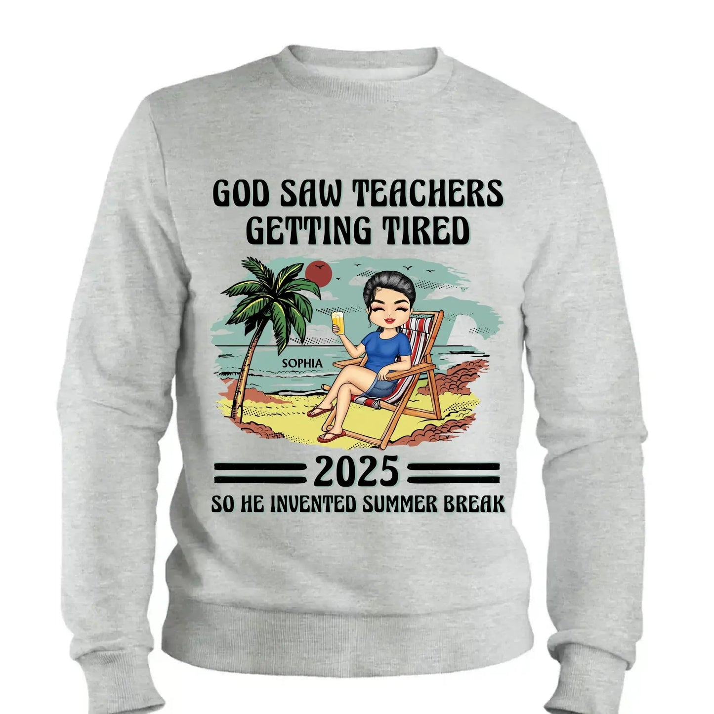 God Saw Teachers Getting Tired Shirt – Custom Year Name Funny Teacher Gift – End of School Summer Break Tee for Educators 2025 Ezcustomize