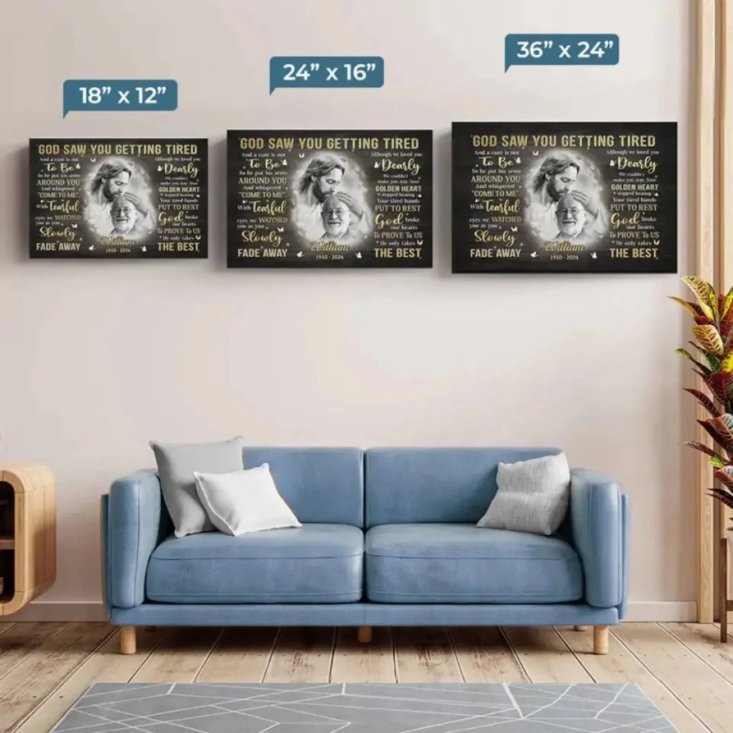 "God Saw You Getting Tired" Memorial Photo Art – Personalized Poster/Canvas – Custom Sympathy Gift for Family Members Ezcustomize