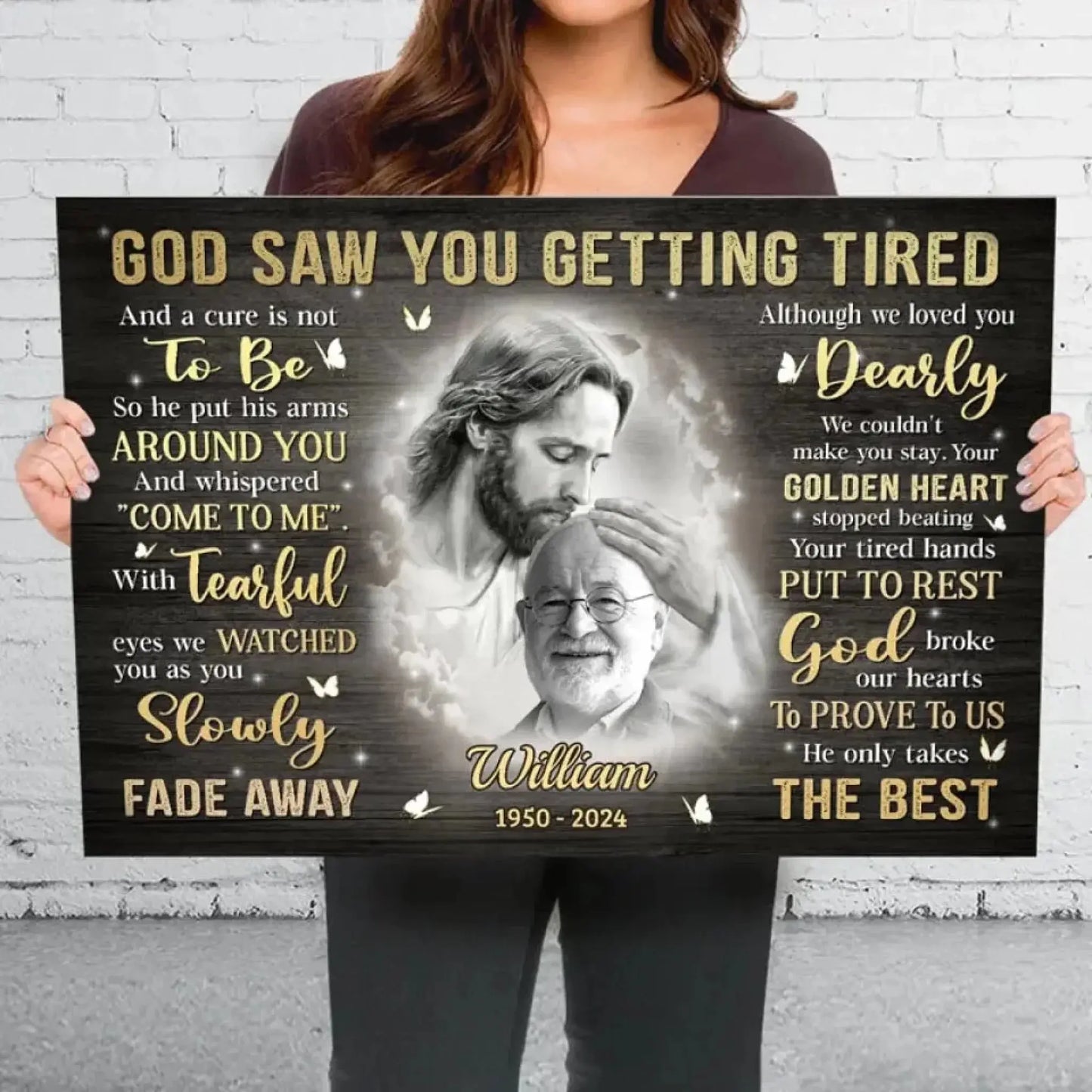 "God Saw You Getting Tired" Memorial Photo Art – Personalized Poster/Canvas – Custom Sympathy Gift for Family Members Ezcustomize