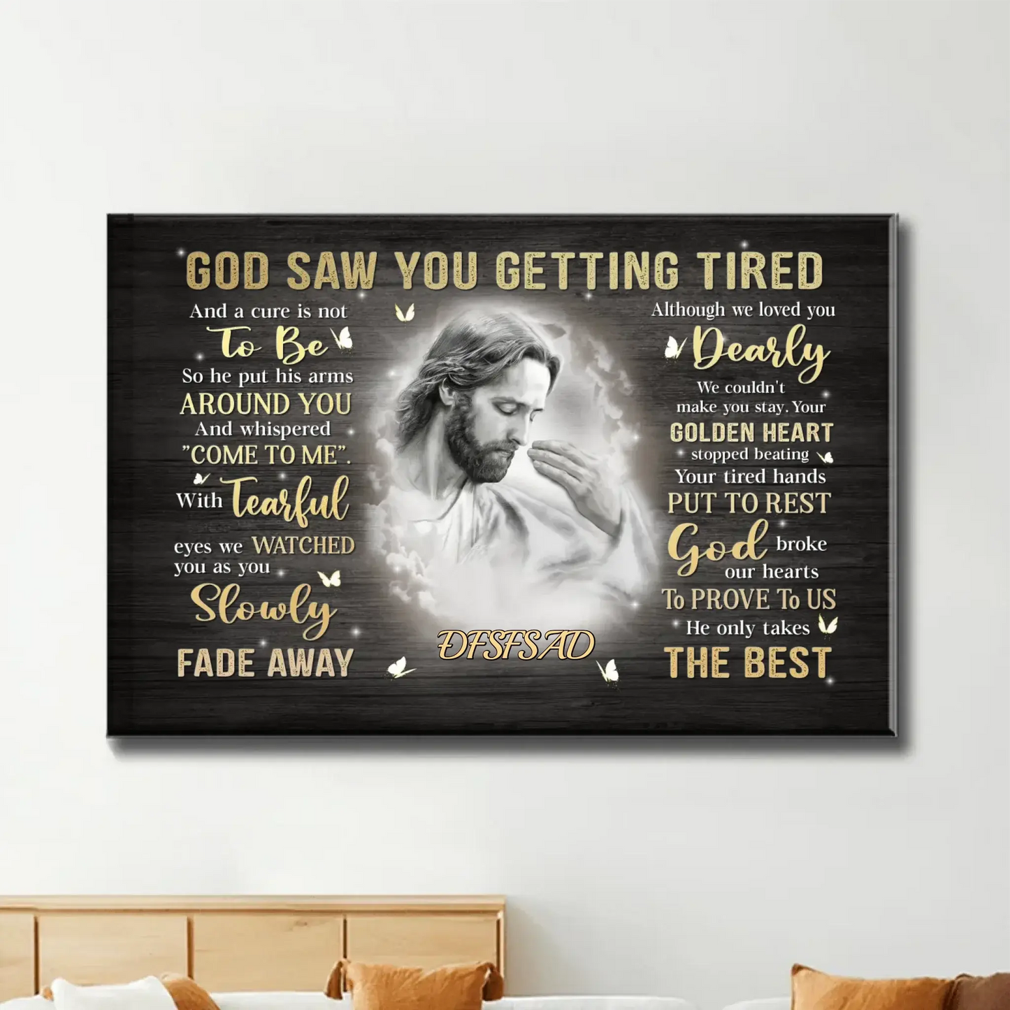 "God Saw You Getting Tired" Memorial Photo Art – Personalized Poster/Canvas – Custom Sympathy Gift for Family Members Ezcustomize