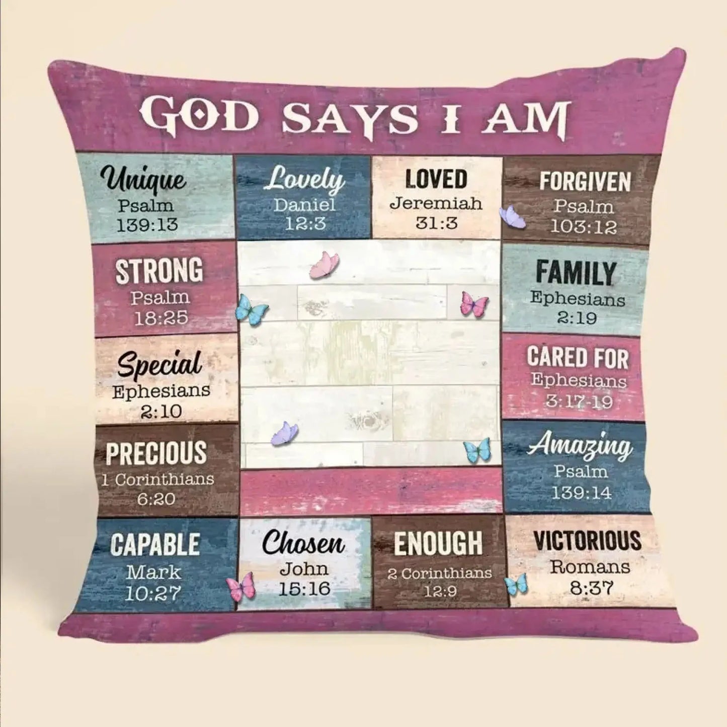 God Says I Am Affirmation – Personalized Christian Throw Pillow Cushion – Meaningful Birthday, Christmas & Faith Encouragement Gift for Her Ezcustomize