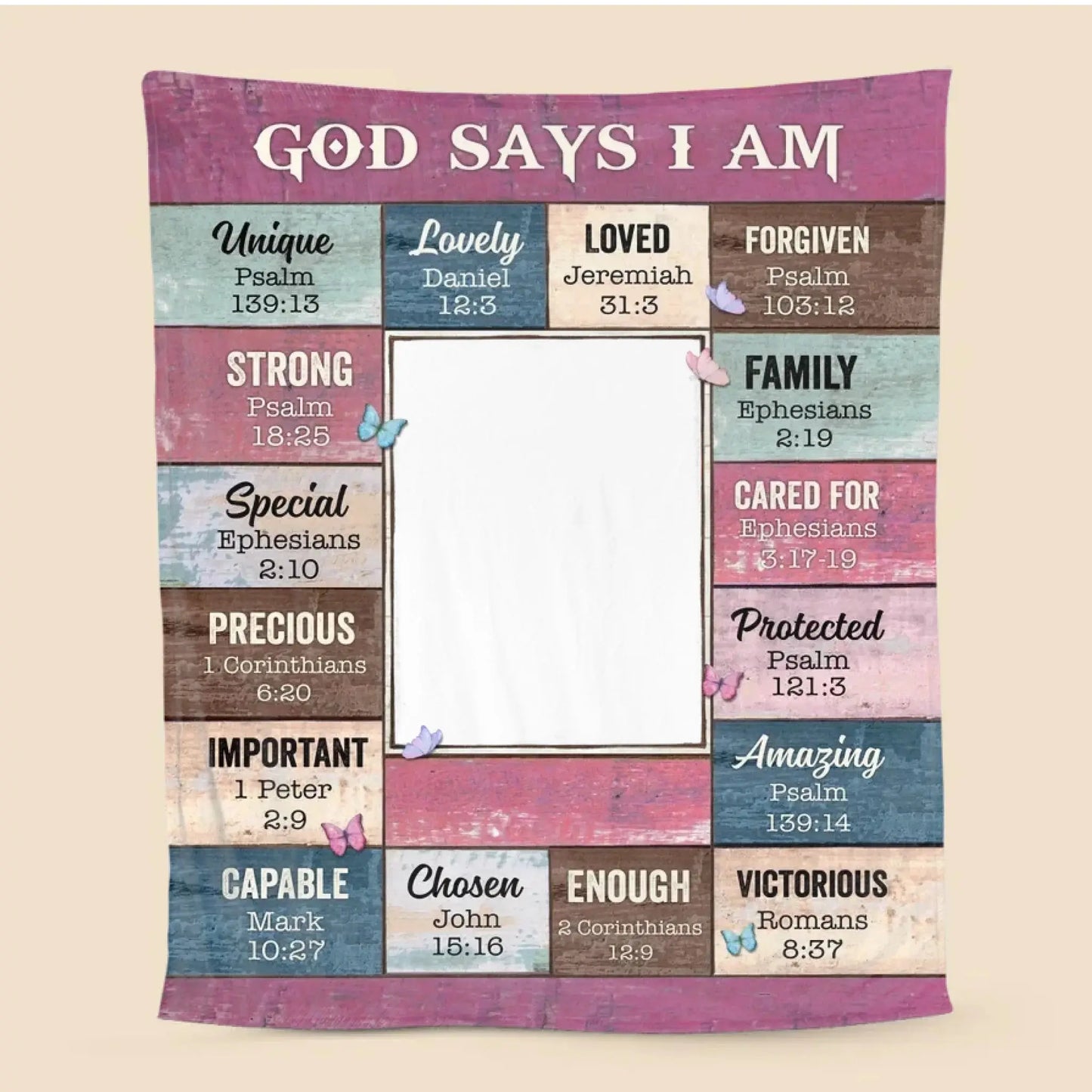 God Says I Am Pink Photo – Personalized Christian Blanket Throw – Meaningful Birthday & Faith Encouragement Gift for Girls and Women Ezcustomize