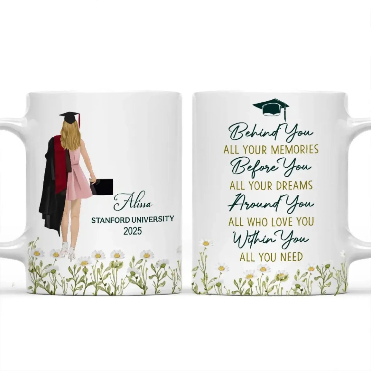 Graduation Mug with Name, School & Year – “Behind You All Your Memories, Before You All Your Dreams” Personalized Gift for Graduate Girl Ezcustomize