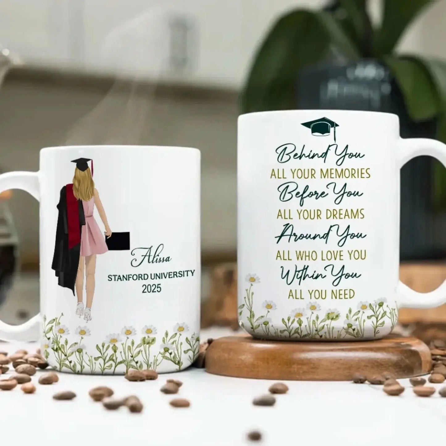 Graduation Mug with Name, School & Year – “Behind You All Your Memories, Before You All Your Dreams” Personalized Gift for Graduate Girl Ezcustomize
