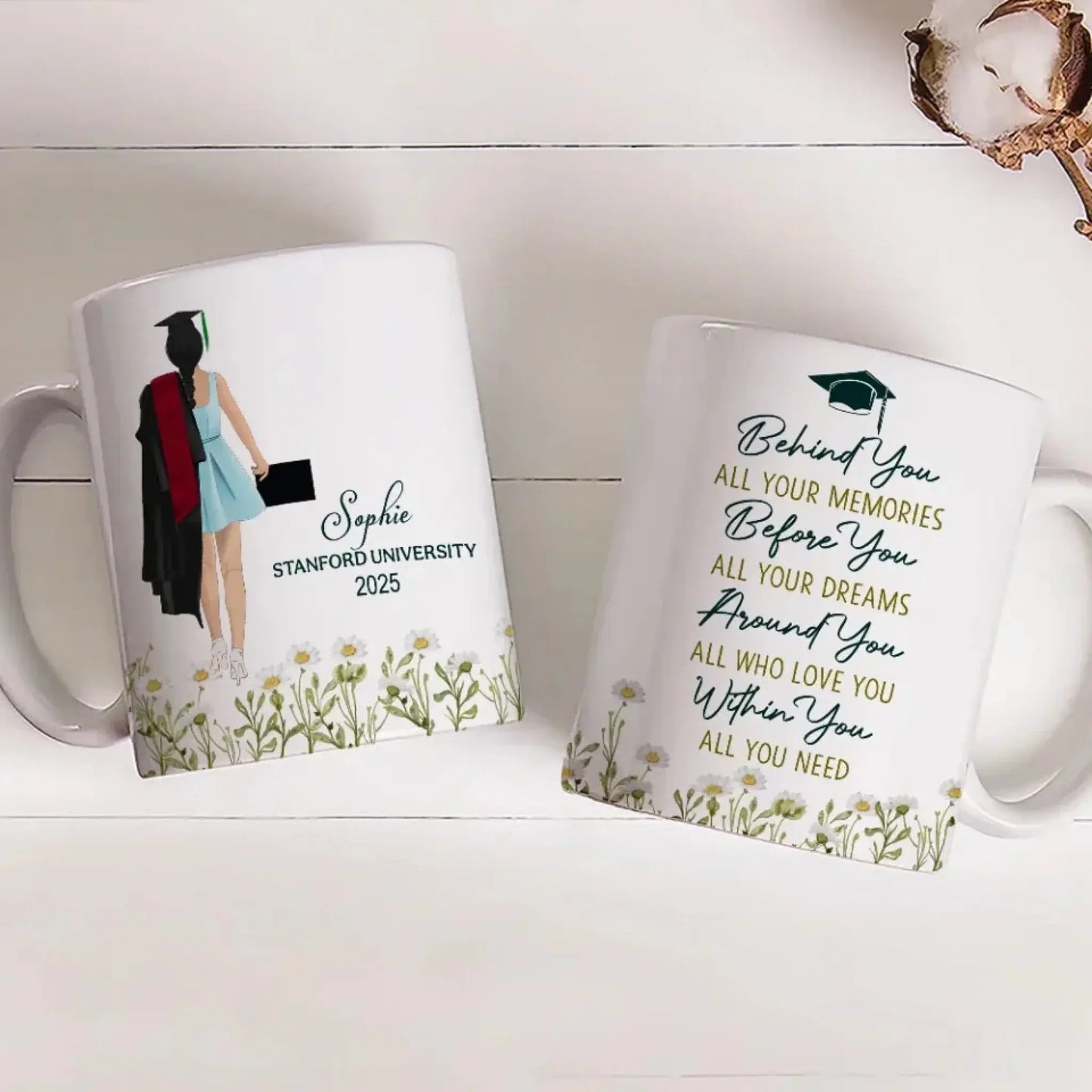 Graduation Mug with Name, School & Year – “Behind You All Your Memories, Before You All Your Dreams” Personalized Gift for Graduate Girl Ezcustomize