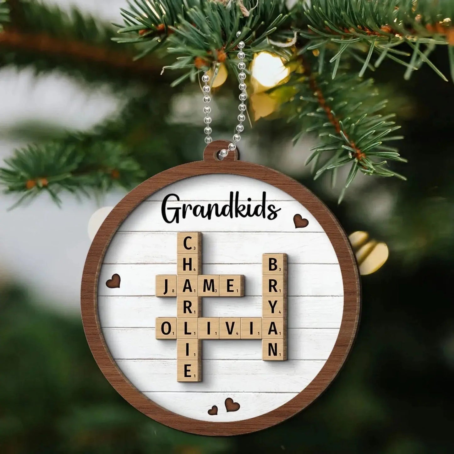 Grandkids Crossword Puzzle Art Personalized 2-Layer Wooden Ornament, Christmas Gift For Grandma, Gift For Mom Ezcustomize