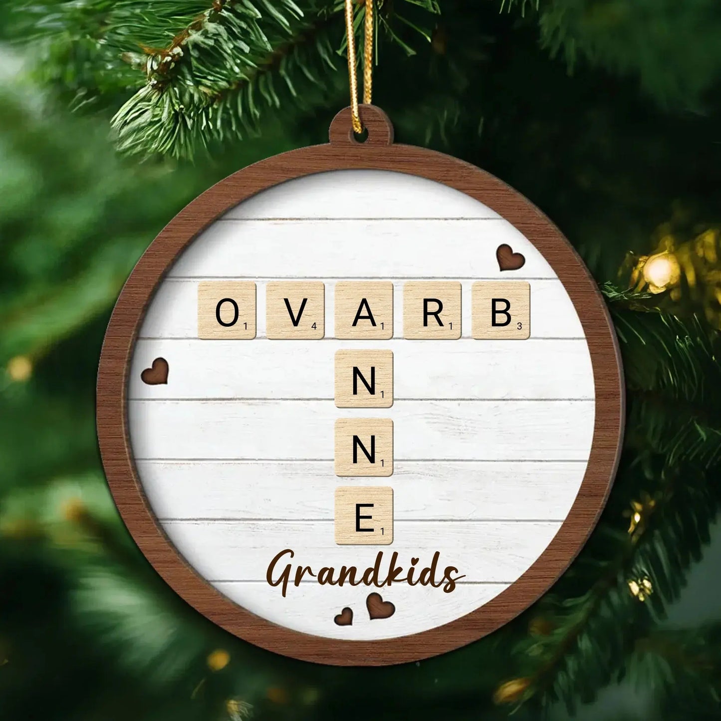 Grandkids Crossword Puzzle Art Personalized 2-Layer Wooden Ornament, Christmas Gift For Grandma, Gift For Mom Ezcustomize
