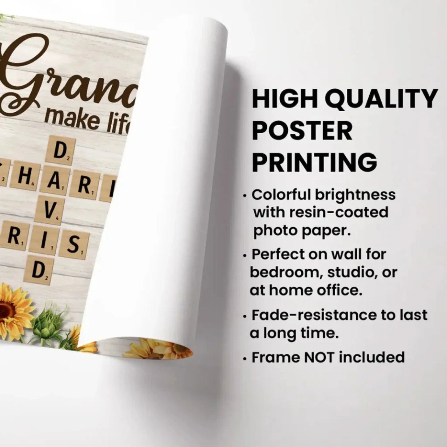 Grandkids Make Life More Grand Crossword Sunflower Design – Personalized Poster/Canvas – Heartfelt Custom Gift for Grandma Ezcustomize