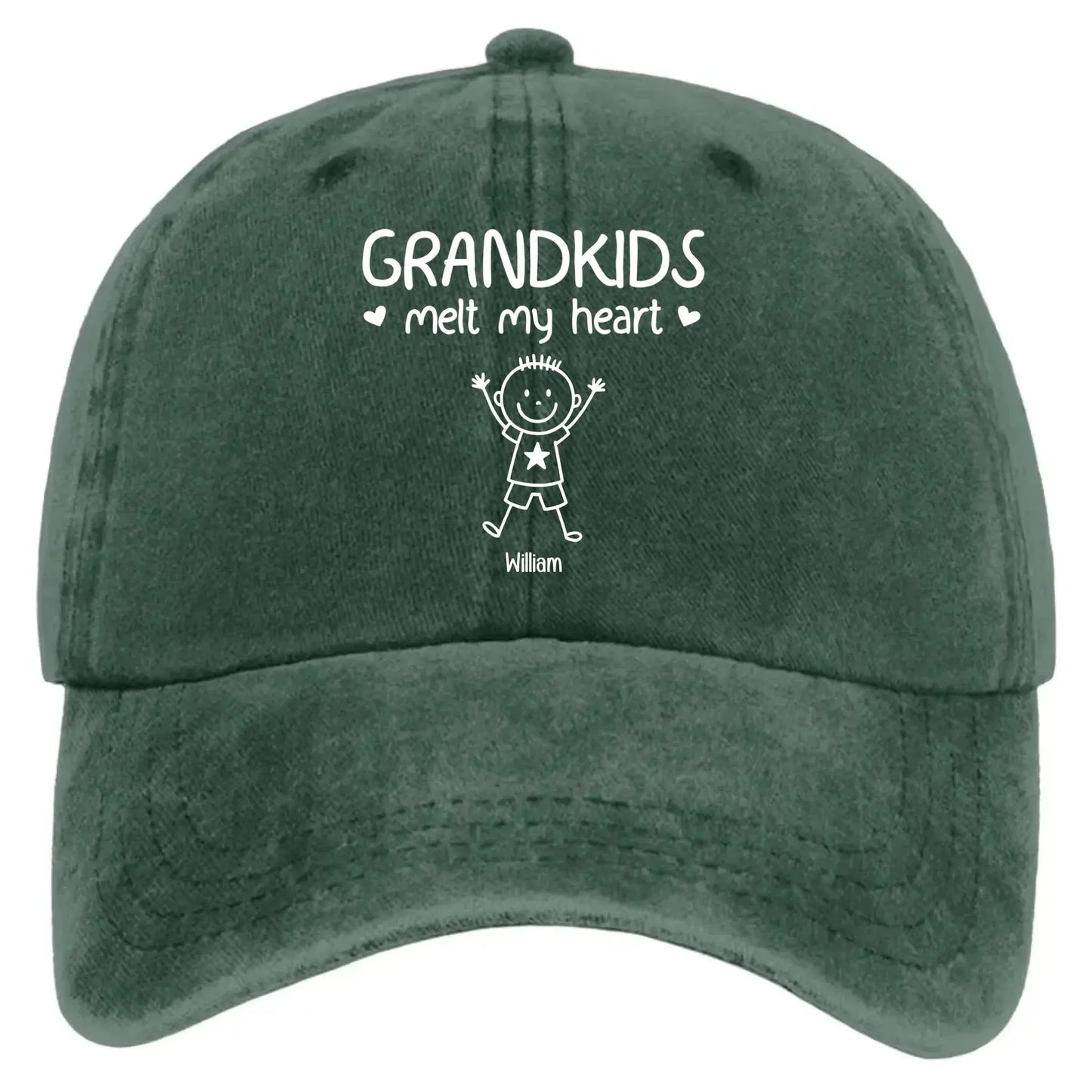 Grandkids Melt Grandpa’s Heart – Personalized Custom Vintage Washed Denim Cap Hat – Heartwarming Father’s Day & Birthday Gift for Grandpa Ezcustomize