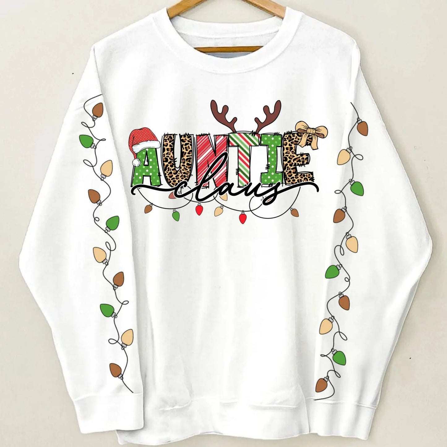 Grandma Claus Sweatshirt with Kids’ Names on Sleeves – Personalized Christmas Lights Sweater for Grandma, Nana, Mama Ezcustomize