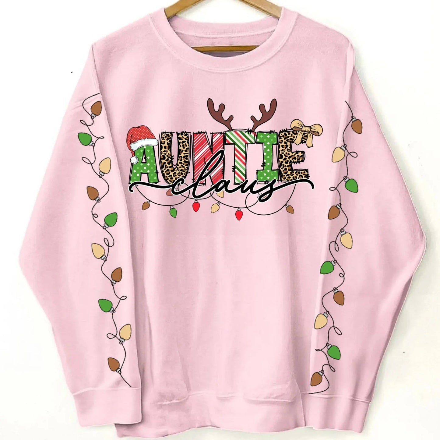 Grandma Claus Sweatshirt with Kids’ Names on Sleeves – Personalized Christmas Lights Sweater for Grandma, Nana, Mama Ezcustomize