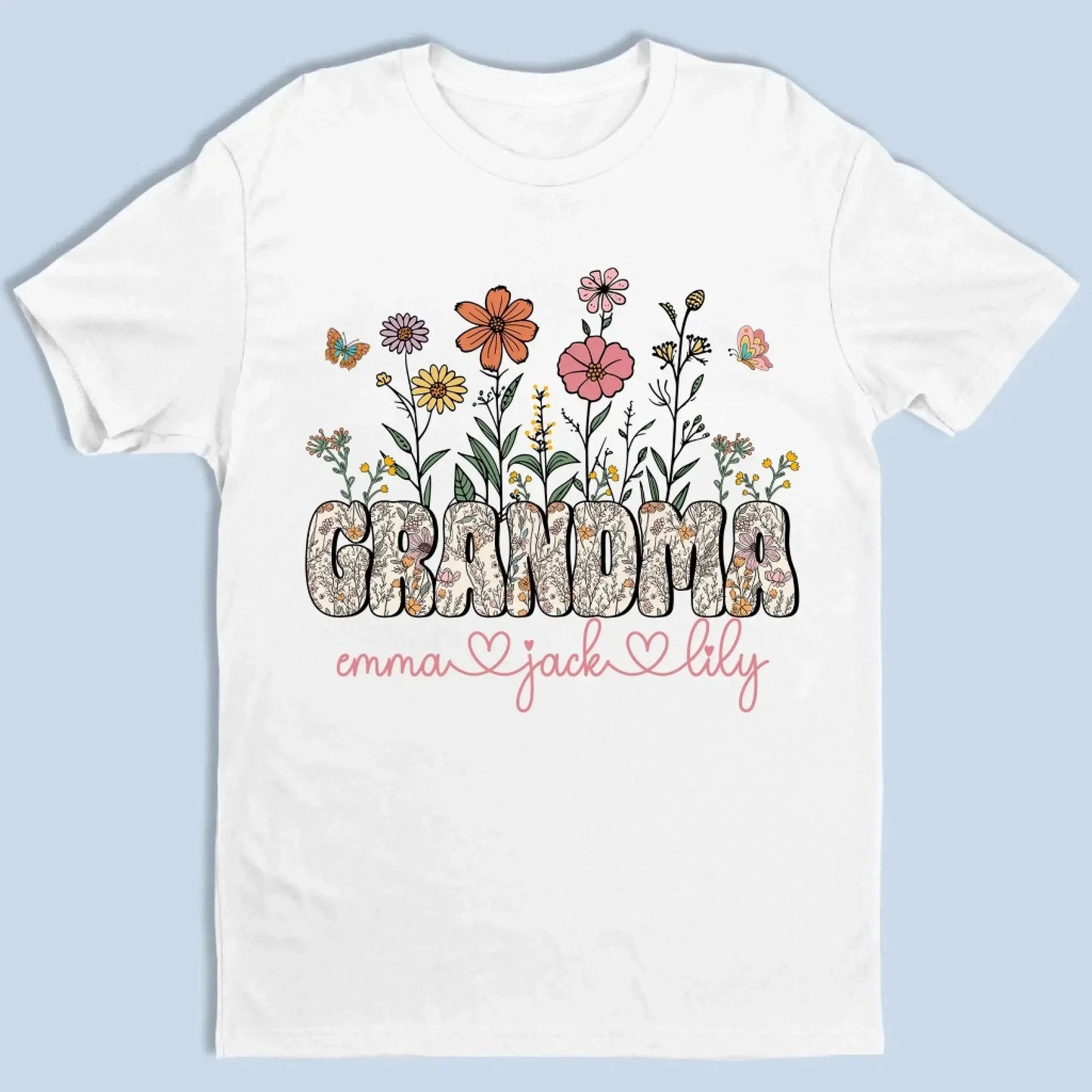 Grandma Floral Shirt with Names – Personalized Flower Garden T-Shirt Gift for Grandma, Nana, Mimi or Gigi Ezcustomize
