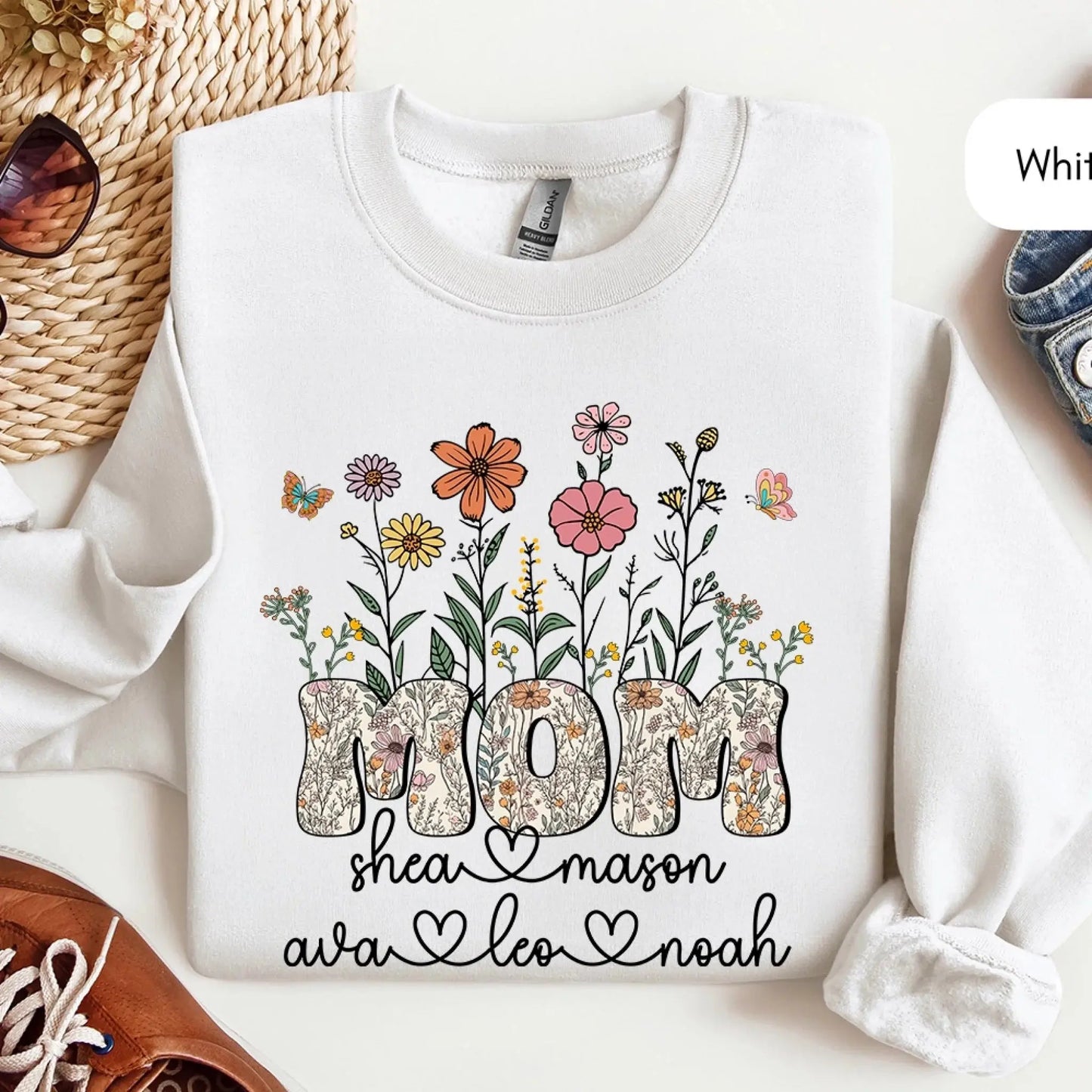 Grandma Floral Shirt with Names – Personalized Flower Garden T-Shirt Gift for Grandma, Nana, Mimi or Gigi Ezcustomize