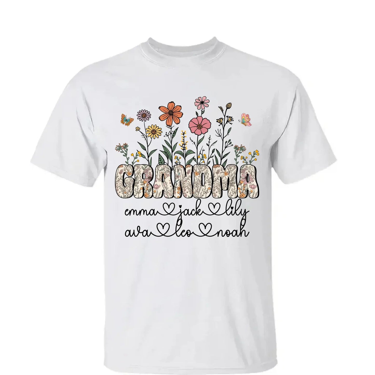 Grandma Floral Shirt with Names – Personalized Flower Garden T-Shirt Gift for Grandma, Nana, Mimi or Gigi Ezcustomize