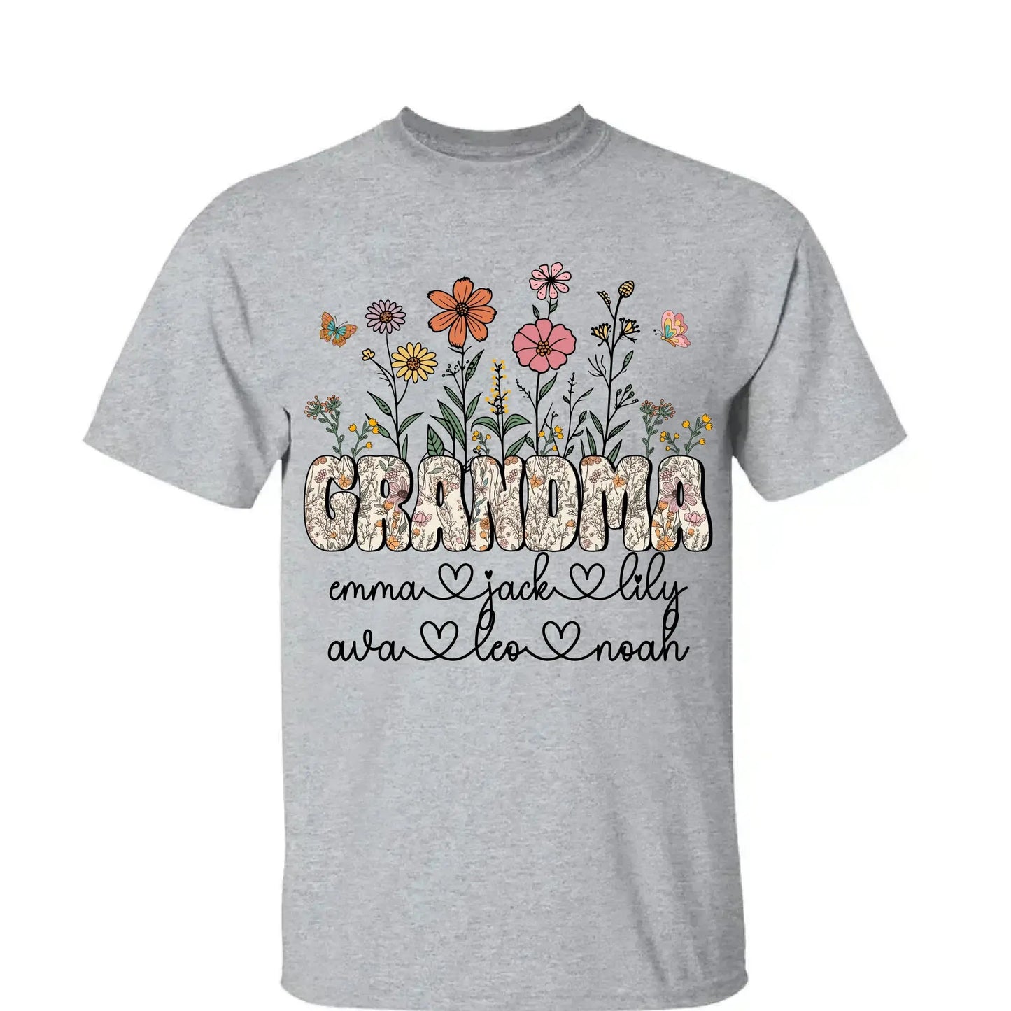 Grandma Floral Shirt with Names – Personalized Flower Garden T-Shirt Gift for Grandma, Nana, Mimi or Gigi Ezcustomize