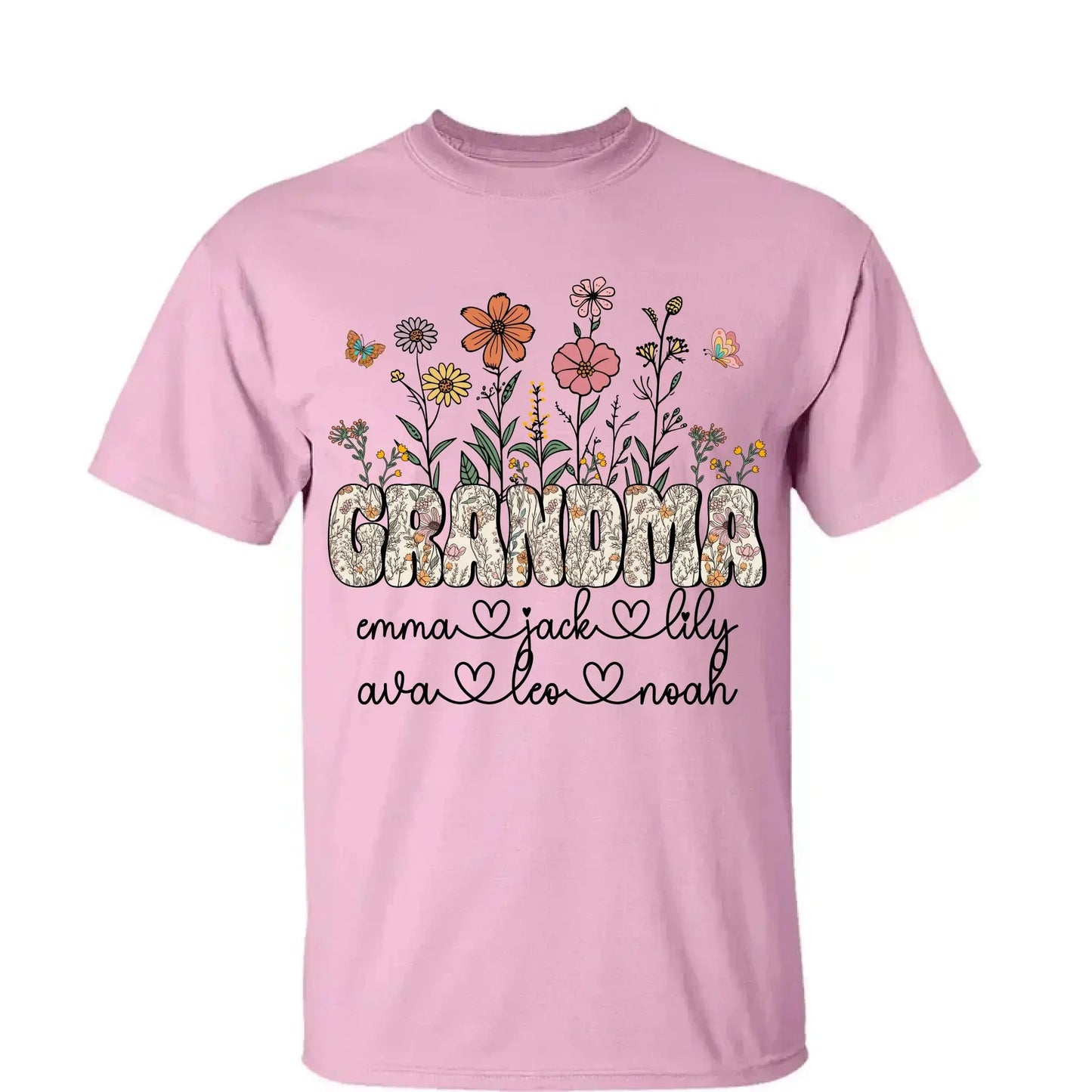 Grandma Floral Shirt with Names – Personalized Flower Garden T-Shirt Gift for Grandma, Nana, Mimi or Gigi Ezcustomize
