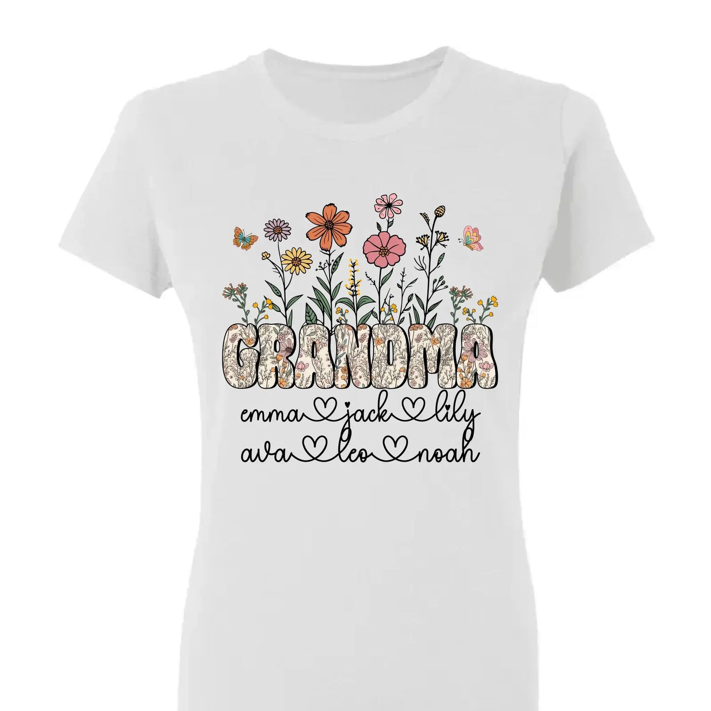 Grandma Floral Shirt with Names – Personalized Flower Garden T-Shirt Gift for Grandma, Nana, Mimi or Gigi Ezcustomize