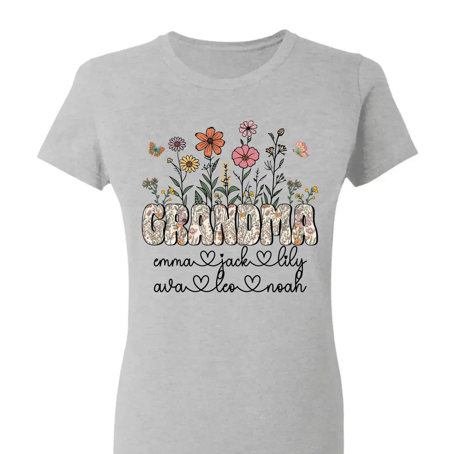 Grandma Floral Shirt with Names – Personalized Flower Garden T-Shirt Gift for Grandma, Nana, Mimi or Gigi Ezcustomize