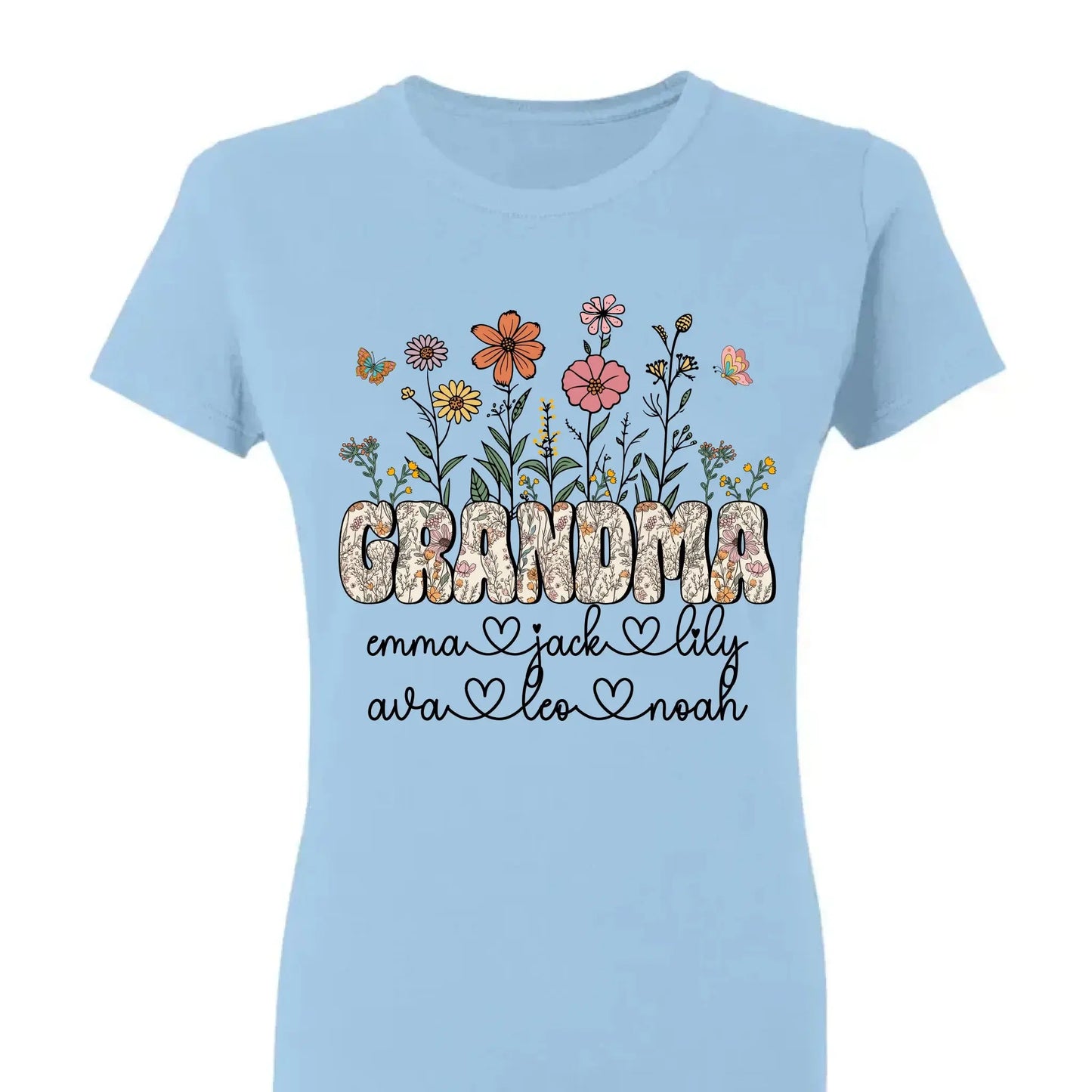 Grandma Floral Shirt with Names – Personalized Flower Garden T-Shirt Gift for Grandma, Nana, Mimi or Gigi Ezcustomize