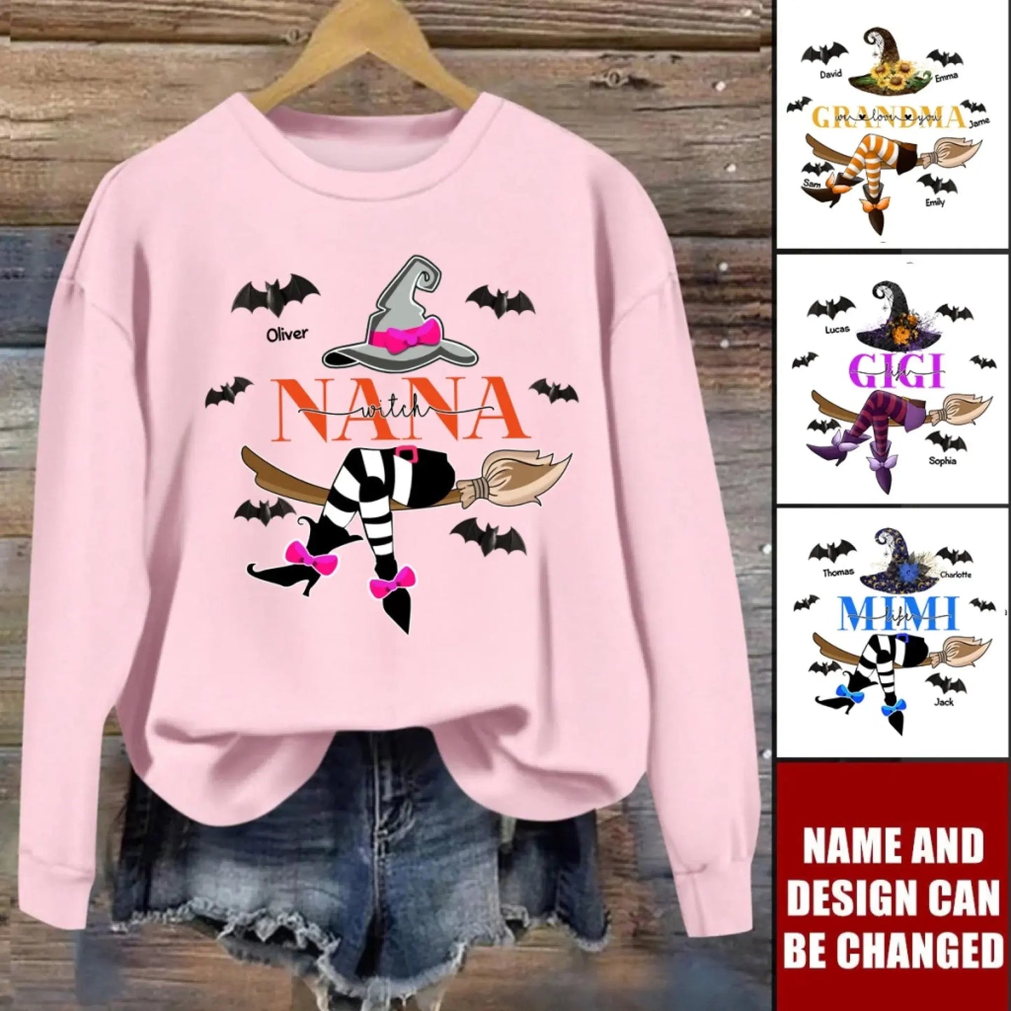Grandma Life Witch Theme – Personalized Halloween Sweatshirt with Kids’ Names – Cute Spooky Season Gift for Grandma, Nana or Mimi Ezcustomize