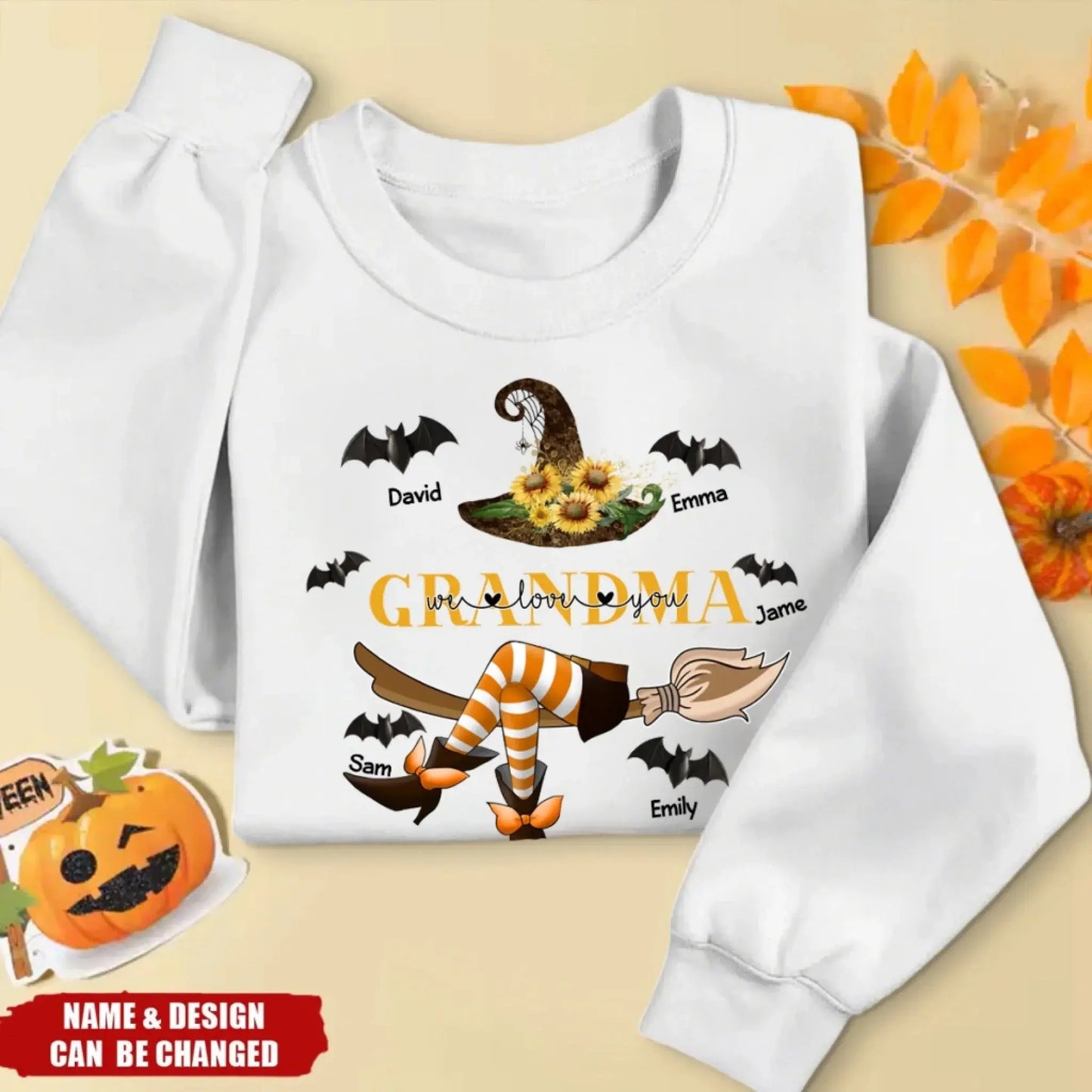 Grandma Life Witch Theme – Personalized Halloween Sweatshirt with Kids’ Names – Cute Spooky Season Gift for Grandma, Nana or Mimi Ezcustomize