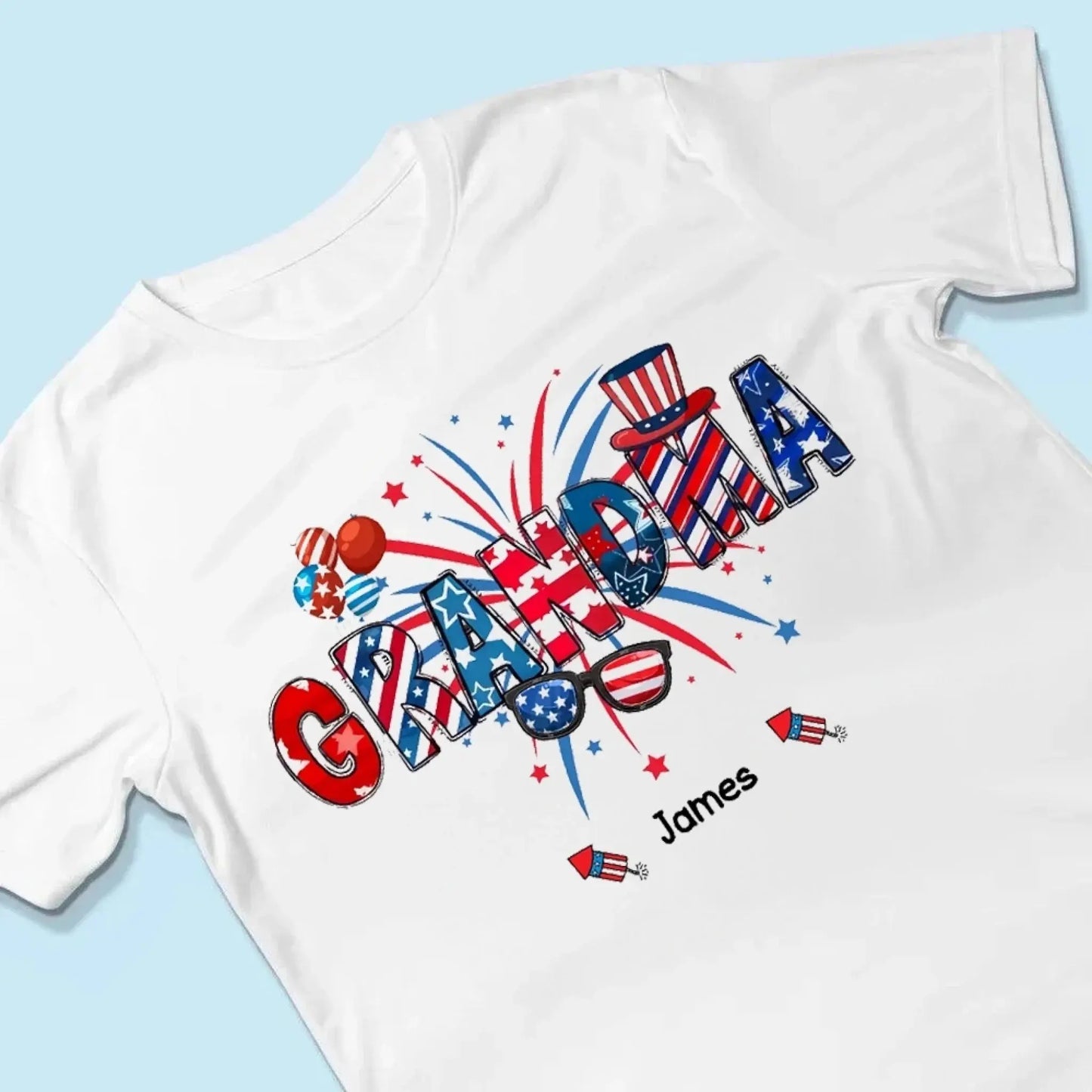 Grandma Patriotic 4th of July - Personalized T-Shirt, Gift for Grandma/Mom/Wife, Independence Day Shirt Ezcustomize