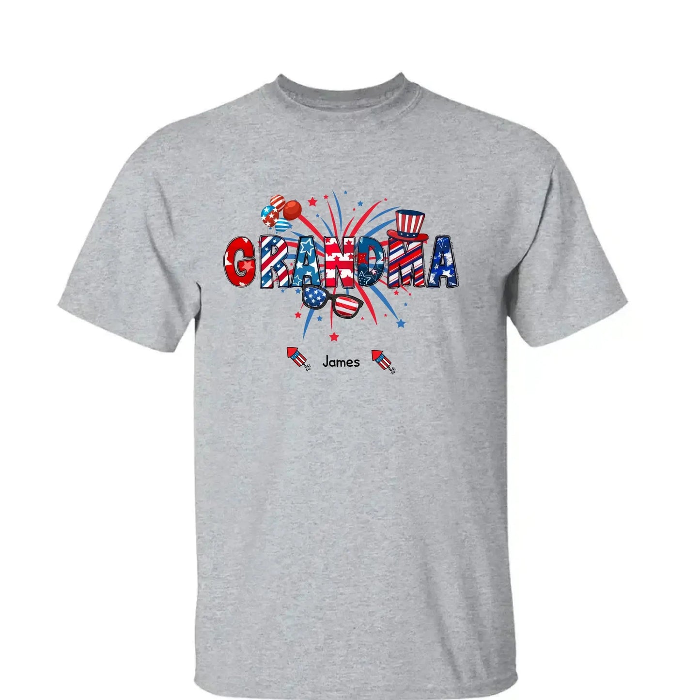 Grandma Patriotic 4th of July - Personalized T-Shirt, Gift for Grandma/Mom/Wife, Independence Day Shirt Ezcustomize