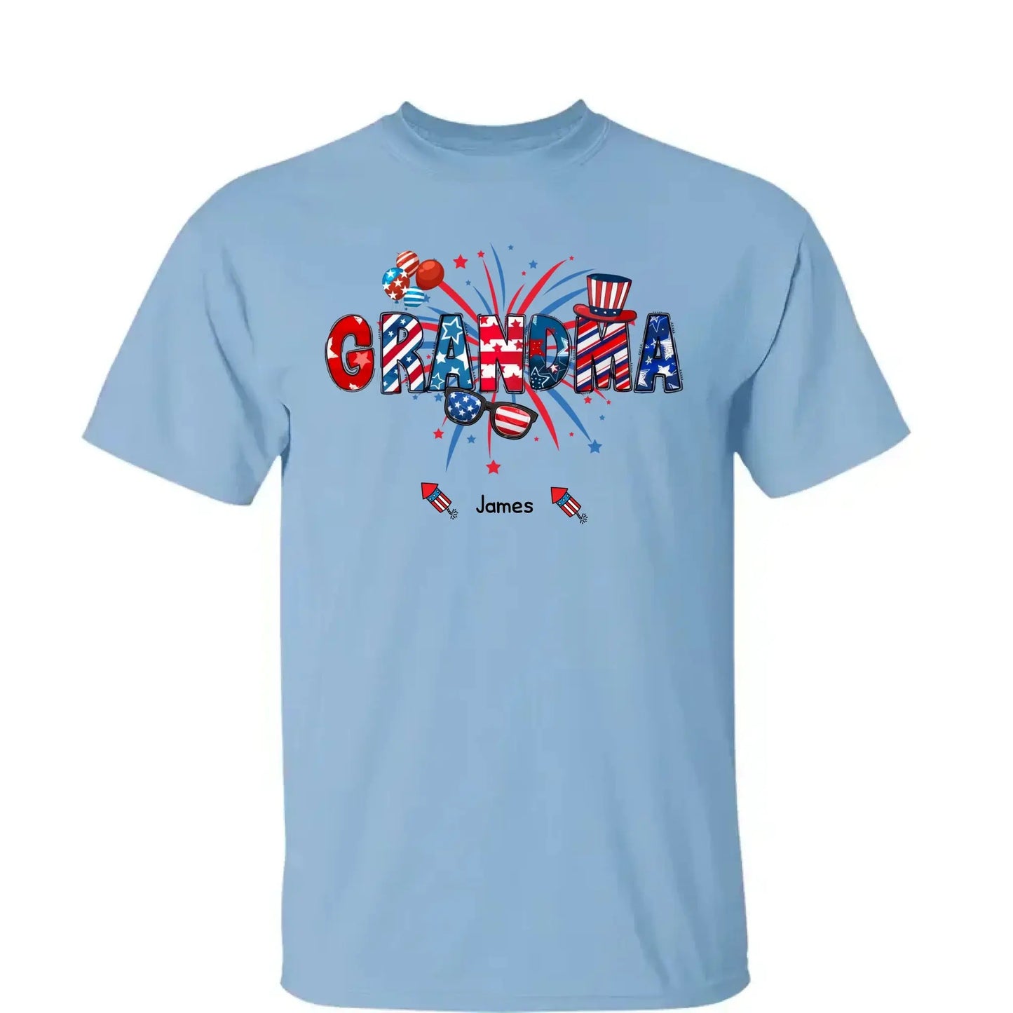 Grandma Patriotic 4th of July - Personalized T-Shirt, Gift for Grandma/Mom/Wife, Independence Day Shirt Ezcustomize