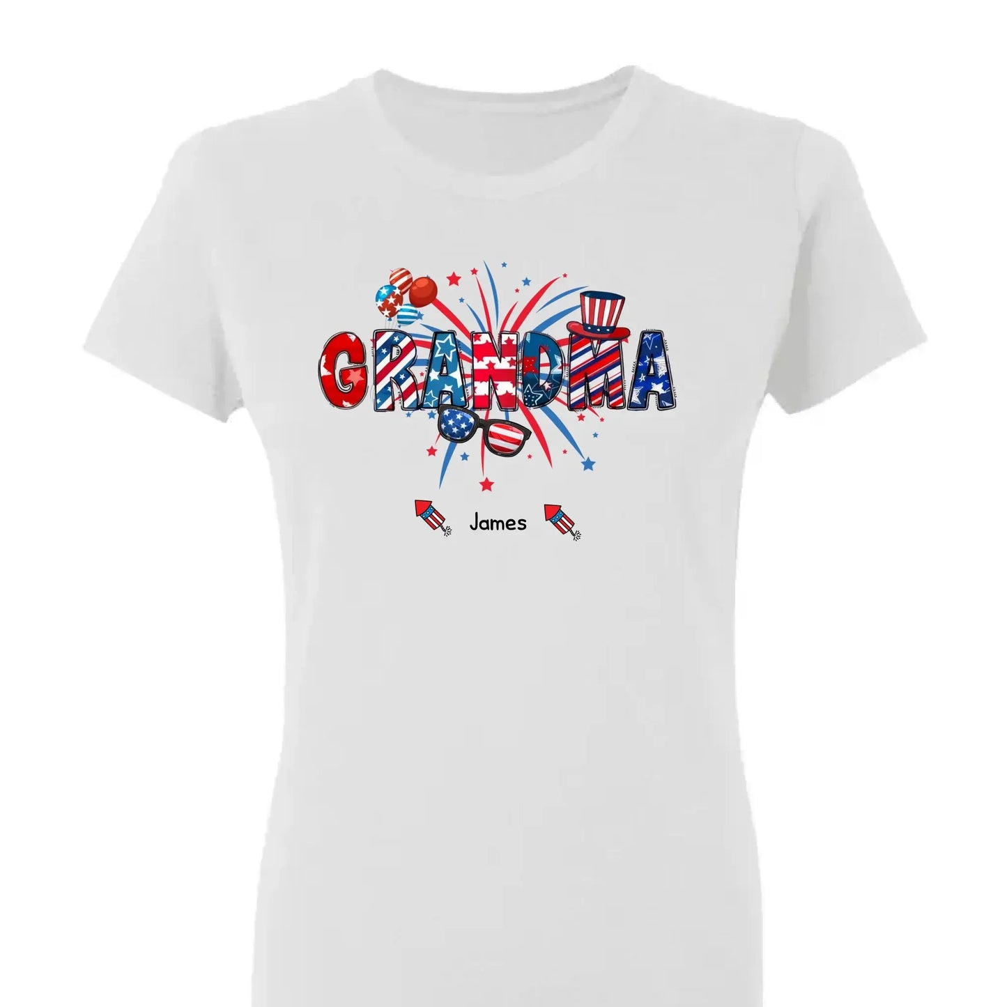 Grandma Patriotic 4th of July - Personalized T-Shirt, Gift for Grandma/Mom/Wife, Independence Day Shirt Ezcustomize