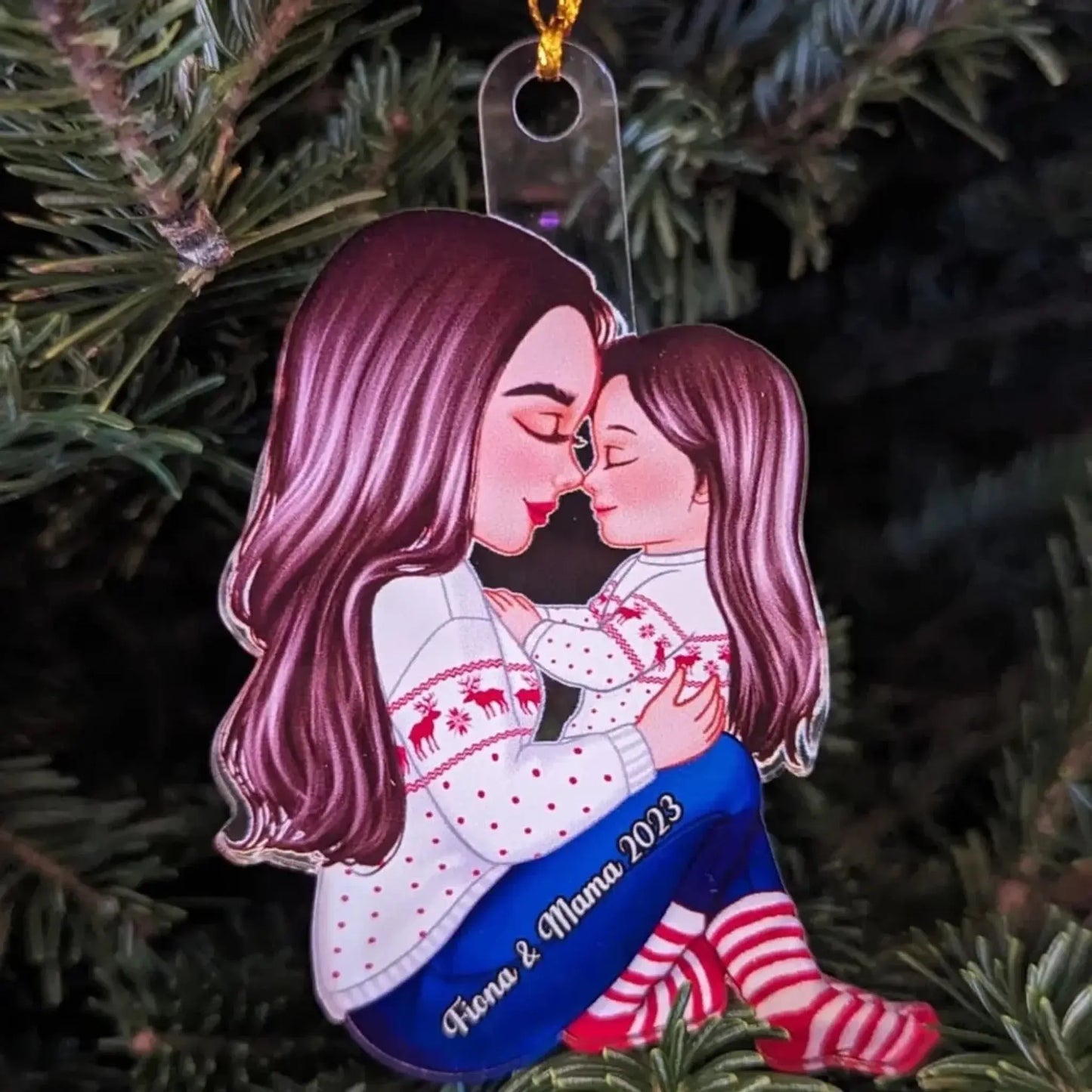 Grandma & Grandkid Hugging Ornament – Custom Side View Acrylic Christmas Gift for Grandmother and Child Ezcustomize