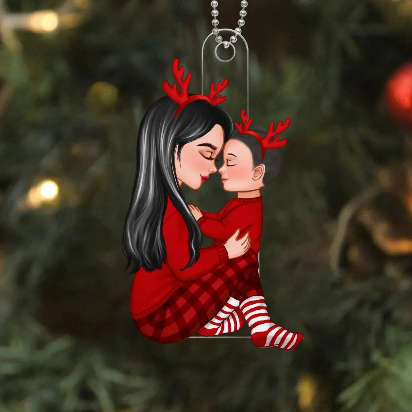 Grandma & Grandkid Hugging Ornament – Custom Side View Acrylic Christmas Gift for Grandmother and Child Ezcustomize