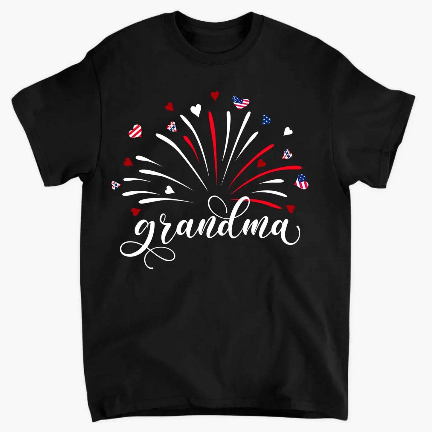 Grandma & Kids Firework Shirt – Personalized Patriotic T-Shirt – Custom 4th of July Gift with American Theme for Grandma or Nana Ezcustomize