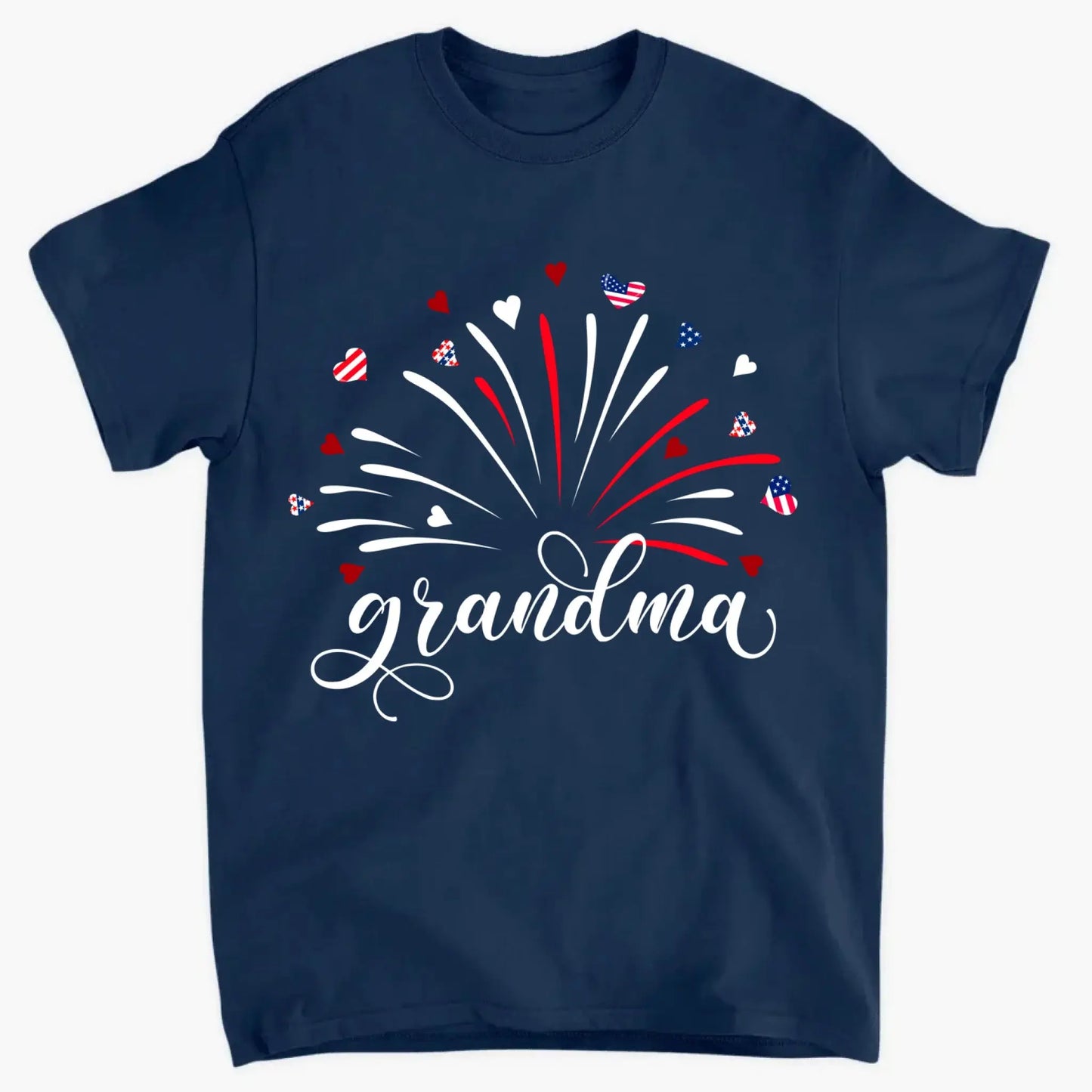 Grandma & Kids Firework Shirt – Personalized Patriotic T-Shirt – Custom 4th of July Gift with American Theme for Grandma or Nana Ezcustomize