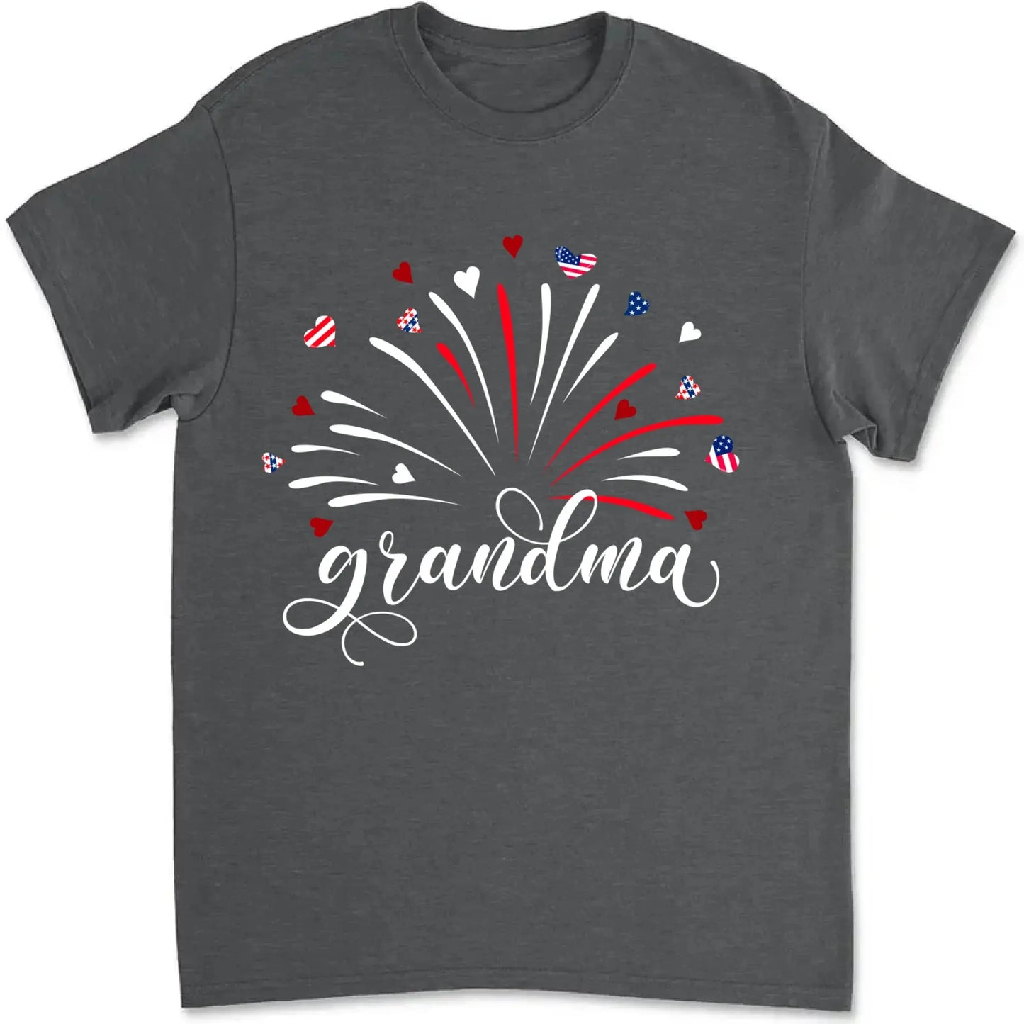 Grandma & Kids Firework Shirt – Personalized Patriotic T-Shirt – Custom 4th of July Gift with American Theme for Grandma or Nana Ezcustomize