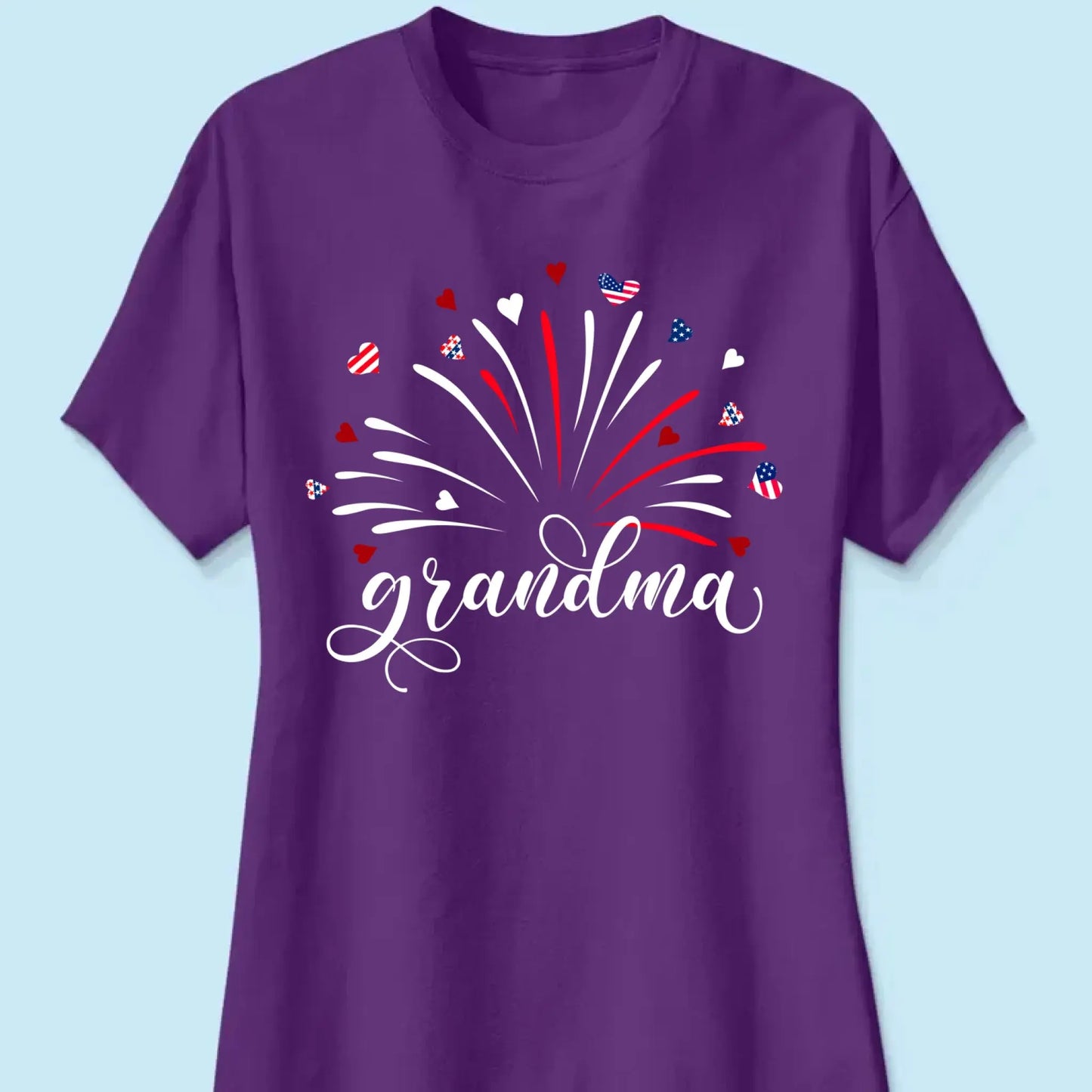 Grandma & Kids Firework Shirt – Personalized Patriotic T-Shirt – Custom 4th of July Gift with American Theme for Grandma or Nana Ezcustomize