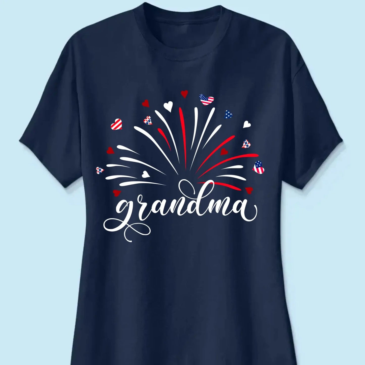 Grandma & Kids Firework Shirt – Personalized Patriotic T-Shirt – Custom 4th of July Gift with American Theme for Grandma or Nana Ezcustomize